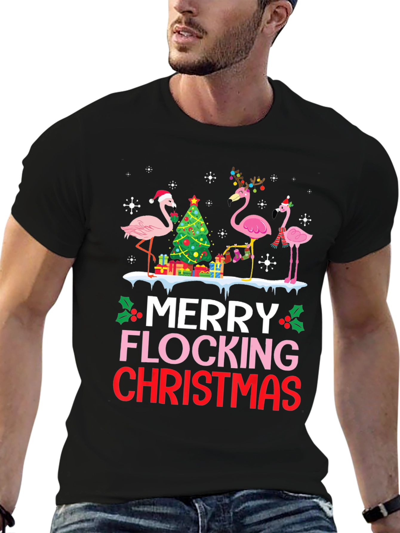 Merry Flocking Christmas Flamingo T-Shirt