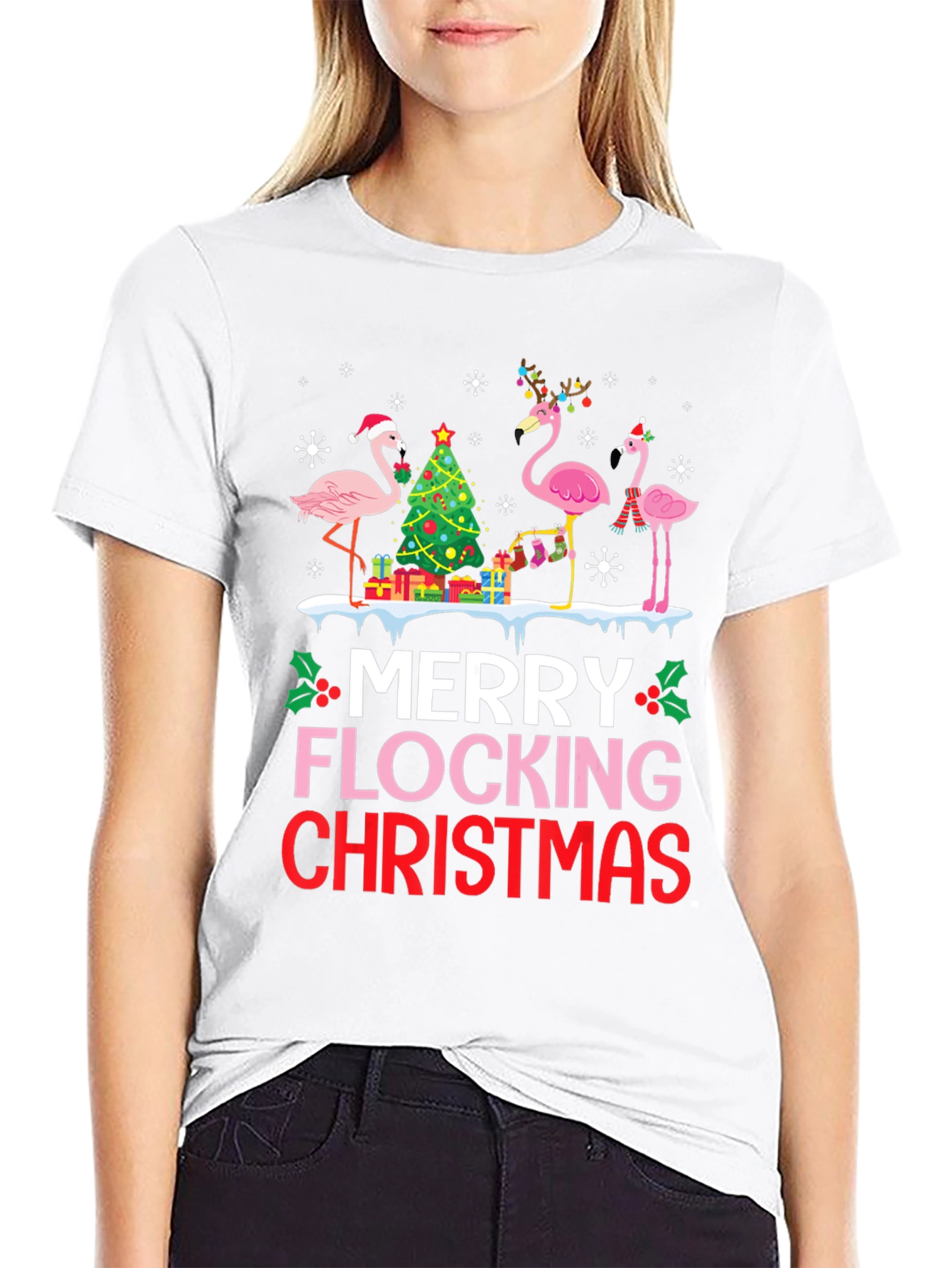 Merry Flocking Christmas Flamingo T-Shirt