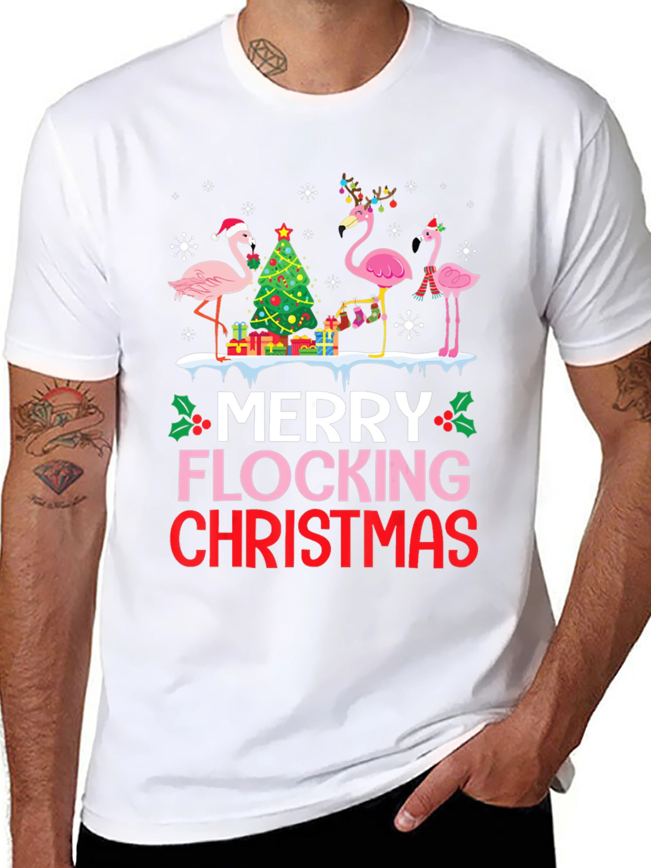Merry Flocking Christmas Flamingo T-Shirt