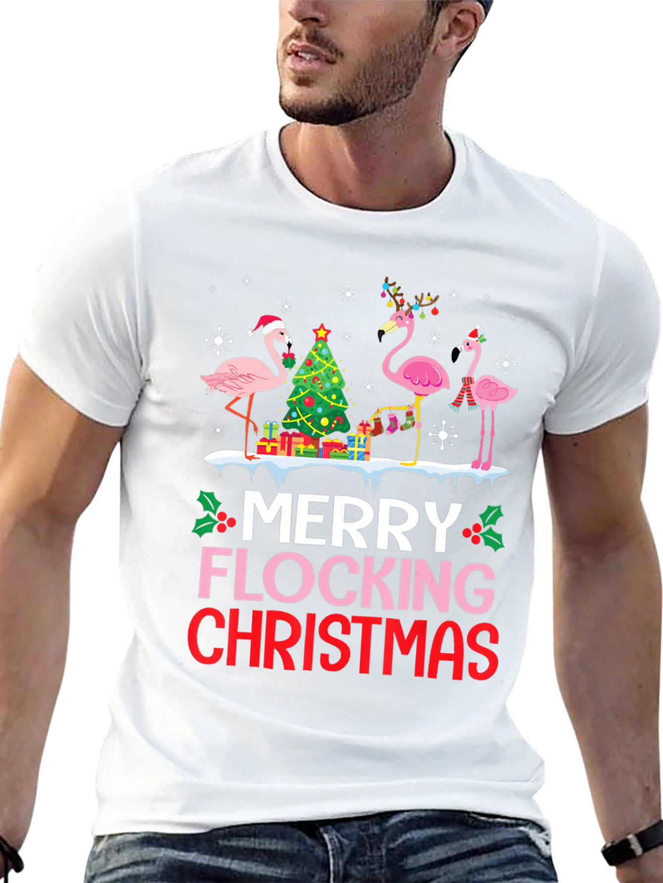 Merry Flocking Christmas Flamingo T-Shirt