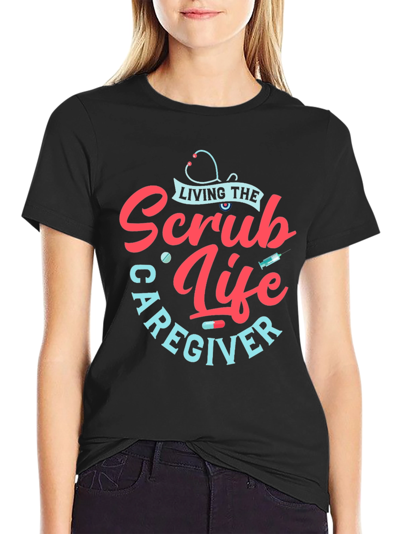 Scrub Life Caregiver T-Shirt - Black