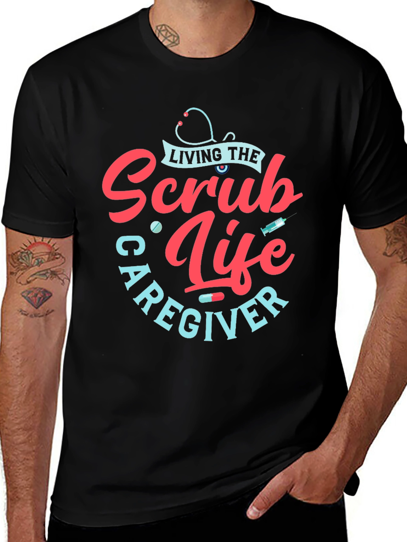 Scrub Life Caregiver T-Shirt - Black