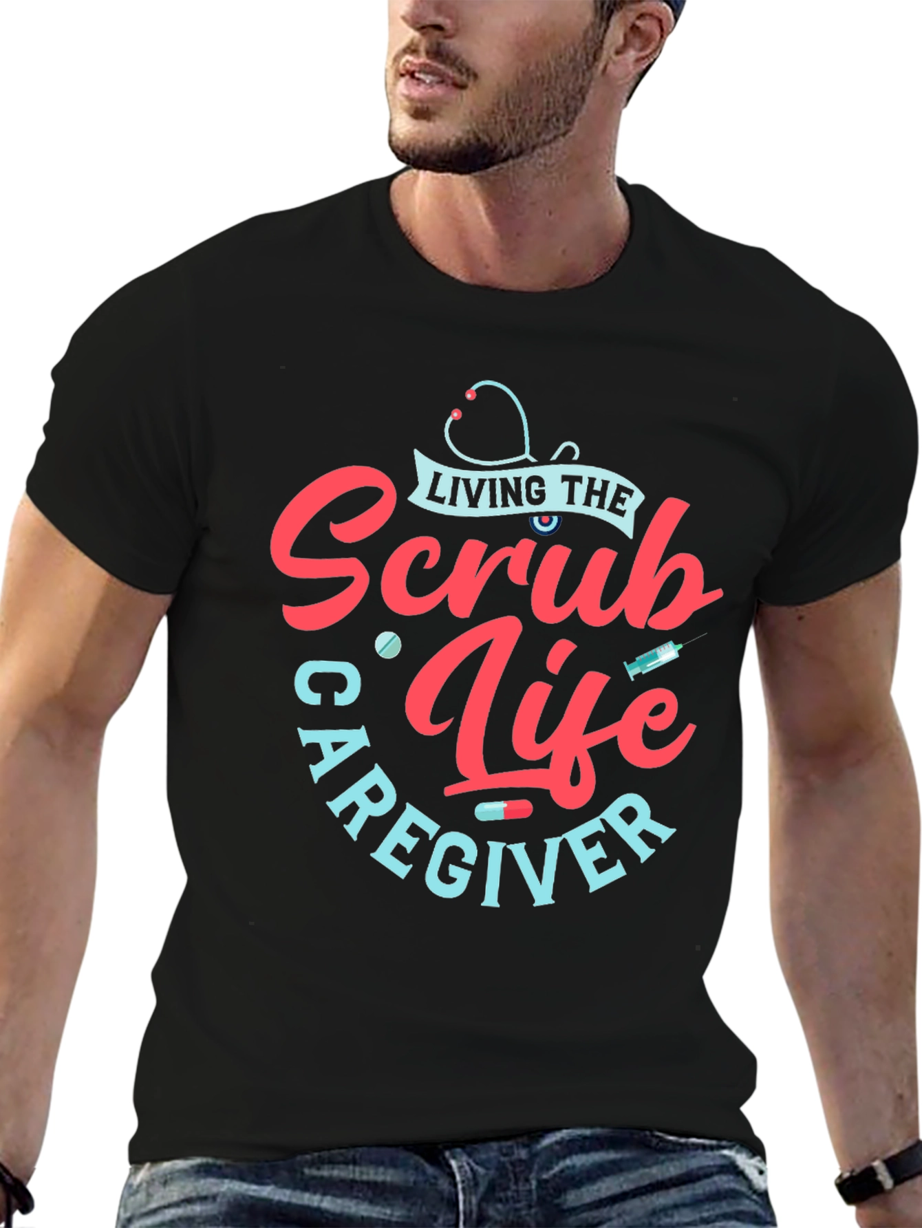 Scrub Life Caregiver T-Shirt - Black