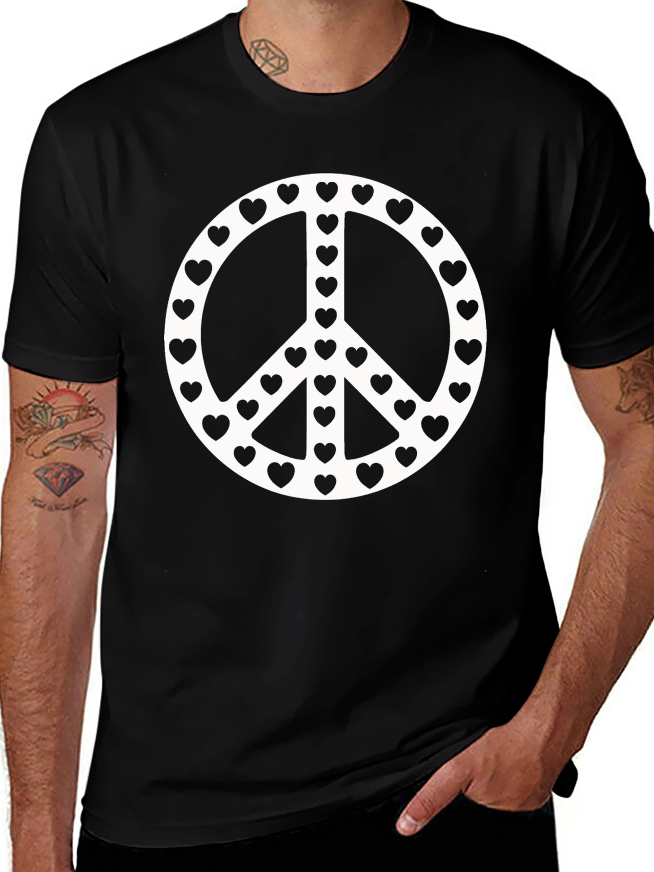 Peace Sign Heart T-Shirt - Black Cotton Tee