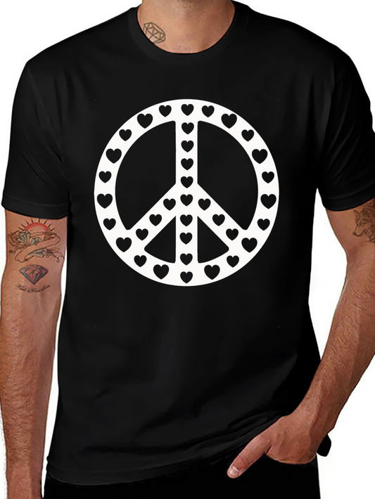 Peace Sign Heart T-Shirt - Black Cotton Tee