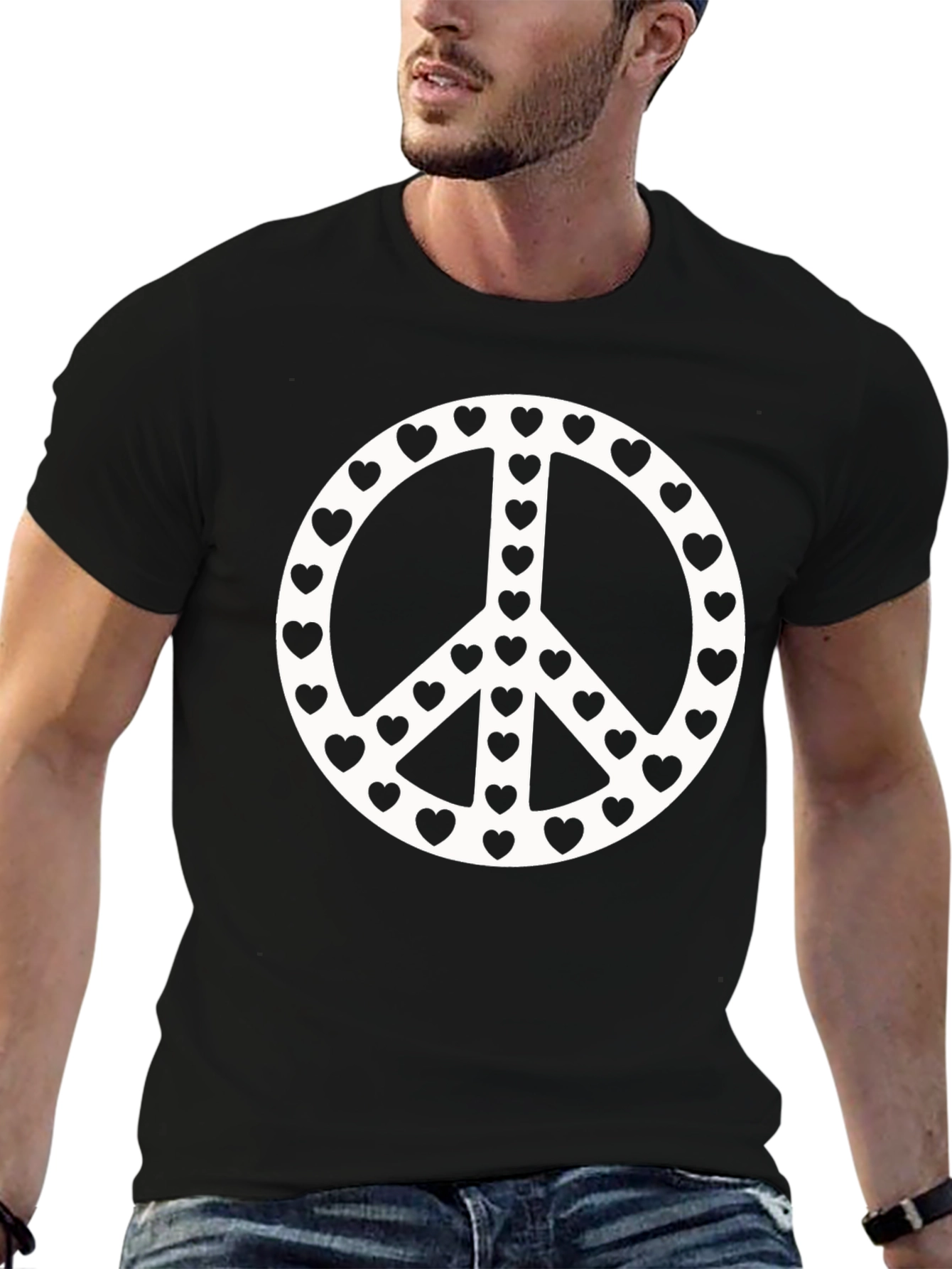 Peace Sign Heart T-Shirt - Black Cotton Tee