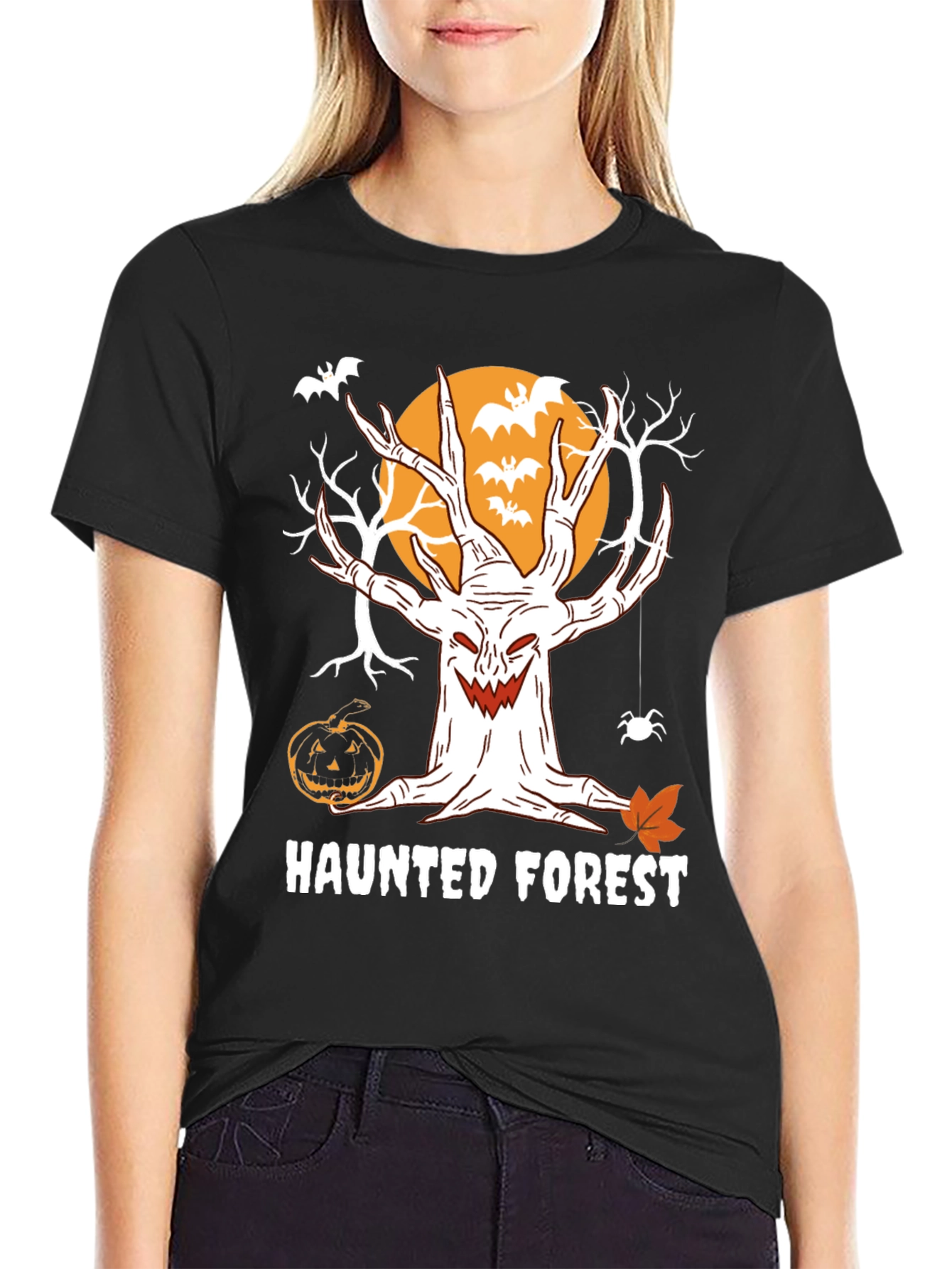Haunted Forest Halloween T-Shirt - Spooky Tree Design