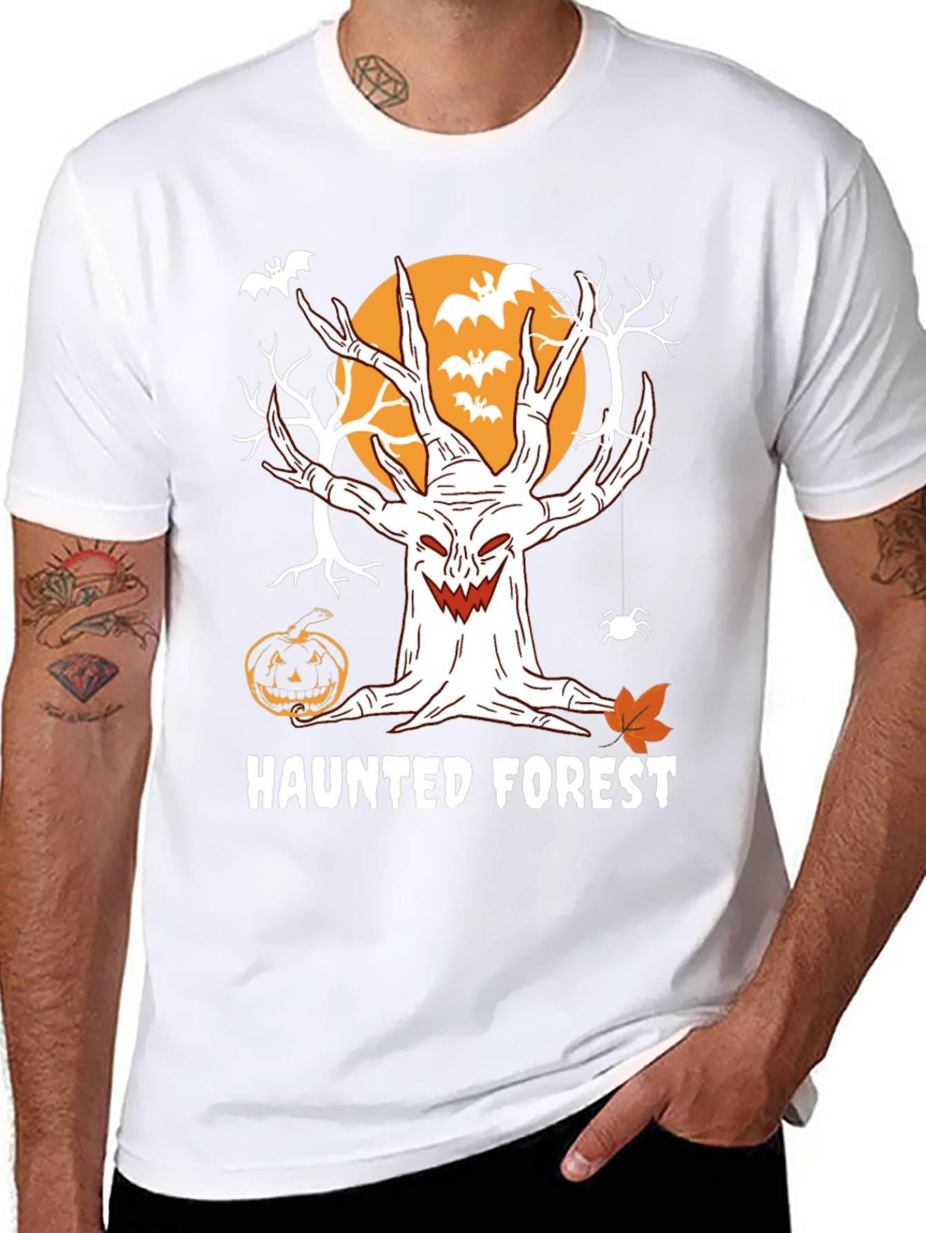 Haunted Forest Halloween T-Shirt - Spooky Tree Design