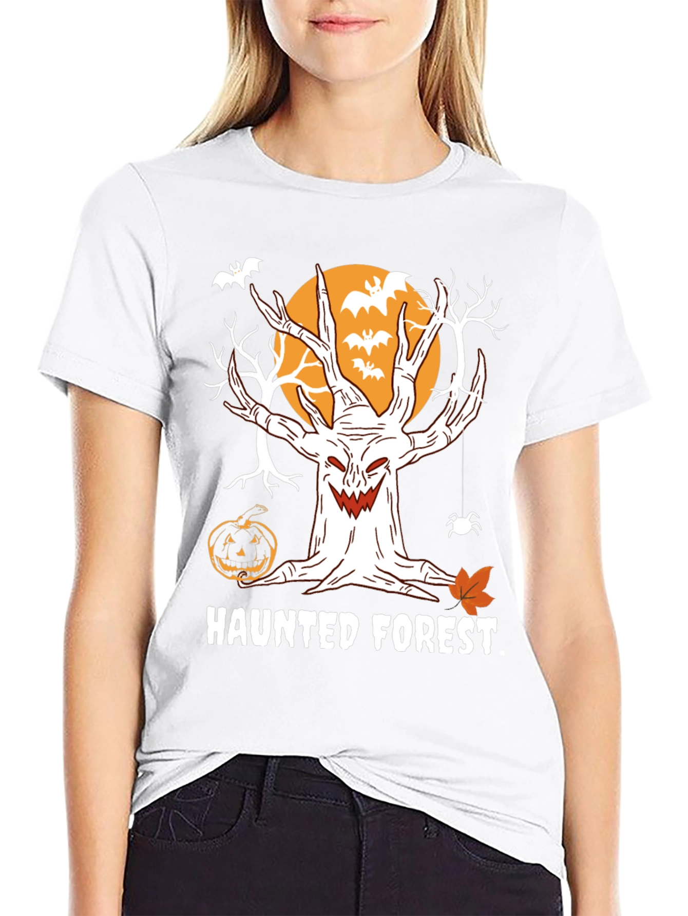 Haunted Forest Halloween T-Shirt - Spooky Tree Design