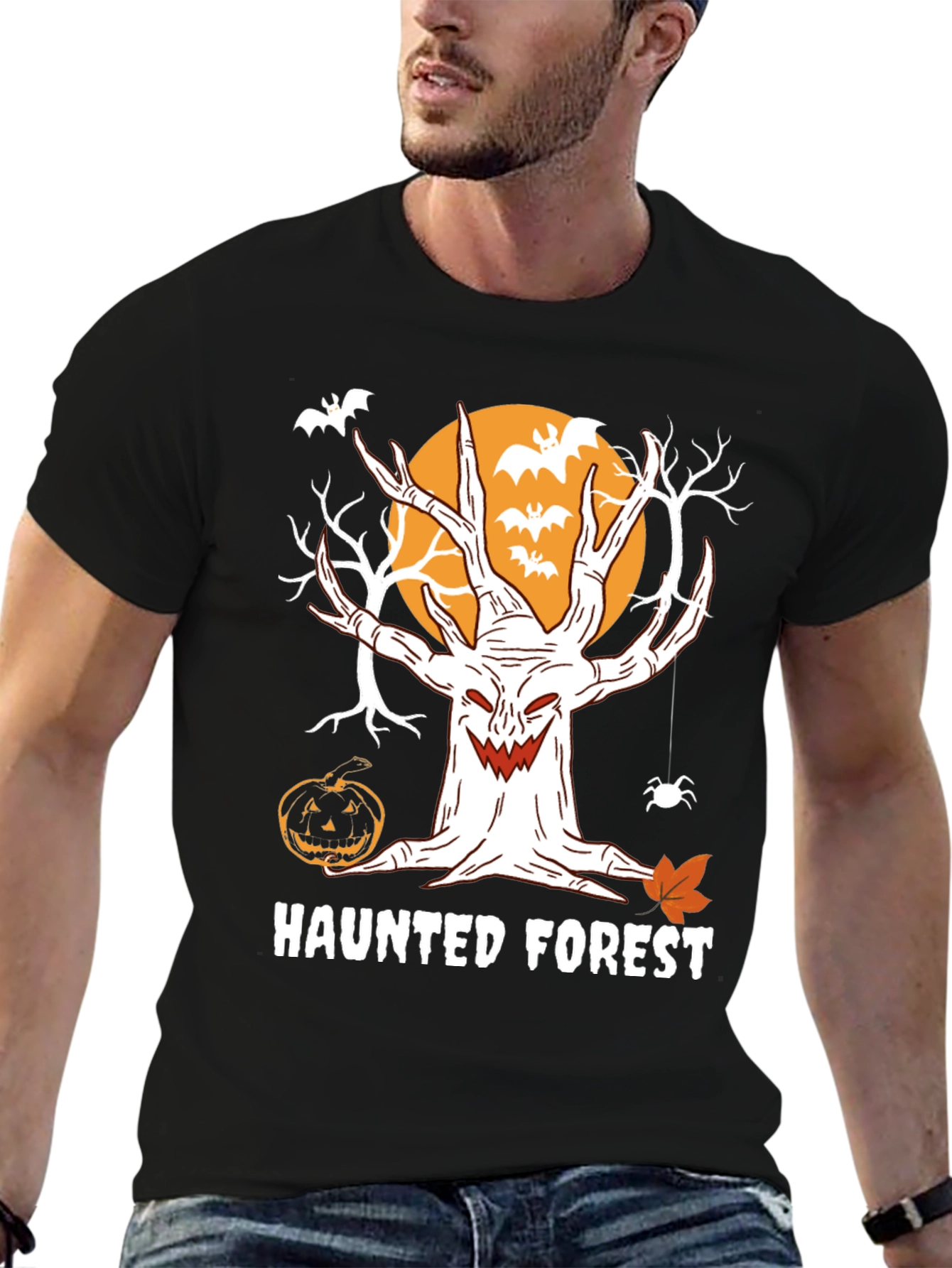 Haunted Forest Halloween T-Shirt - Spooky Tree Design