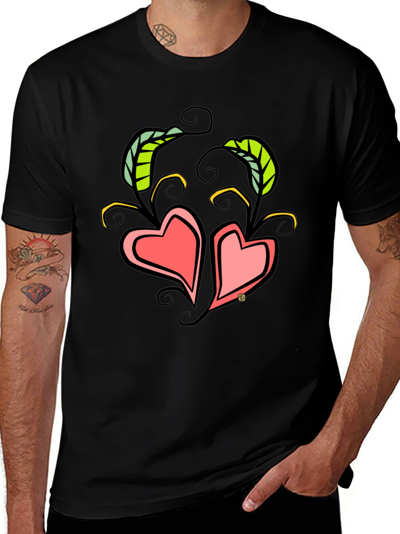 Heart Vines Graphic T-Shirt - Black
