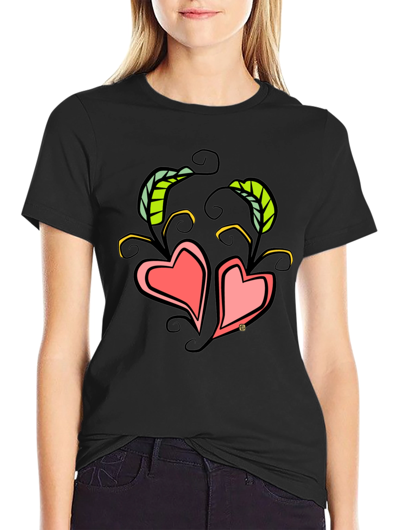 Heart Vines Graphic T-Shirt - Black