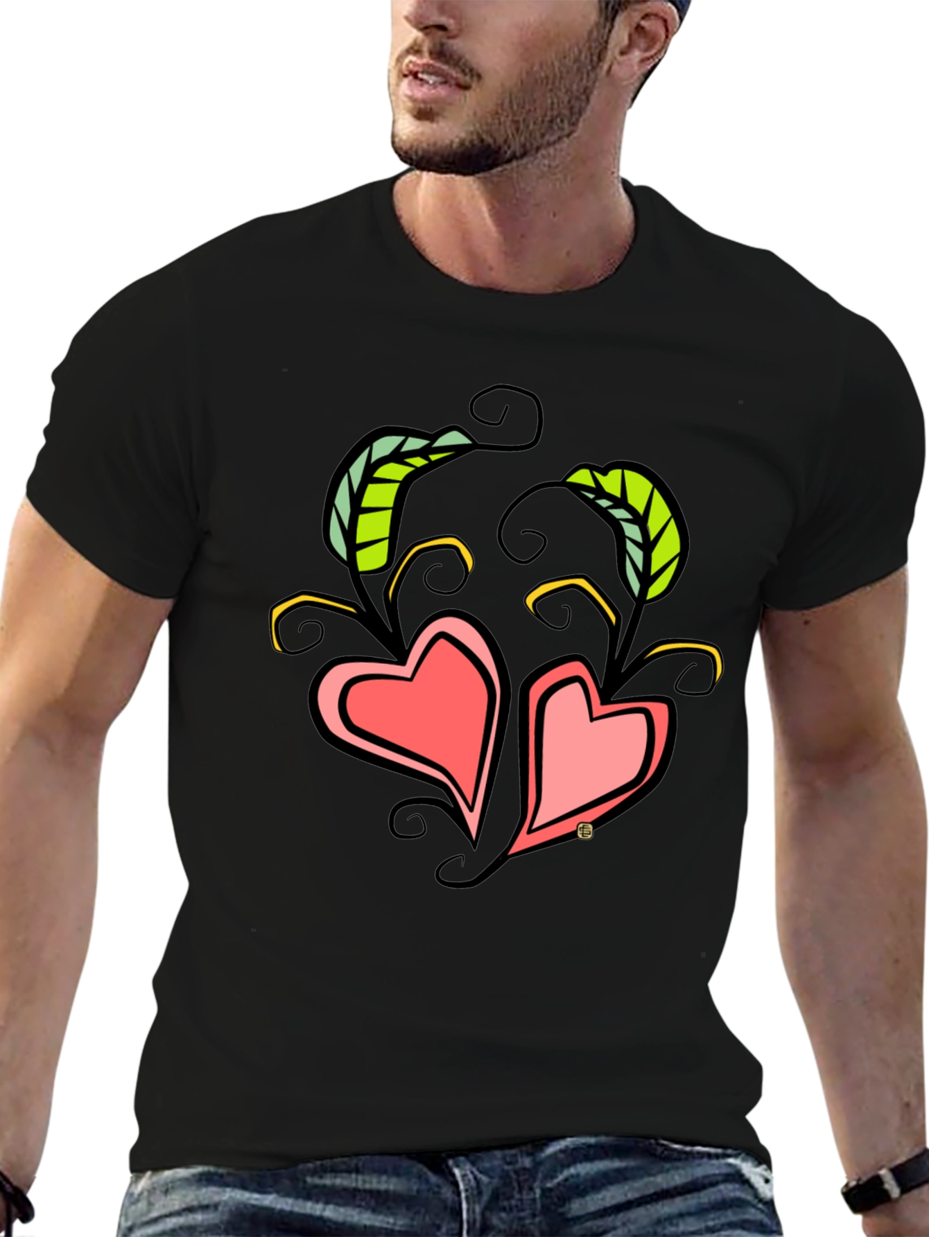 Heart Vines Graphic T-Shirt - Black