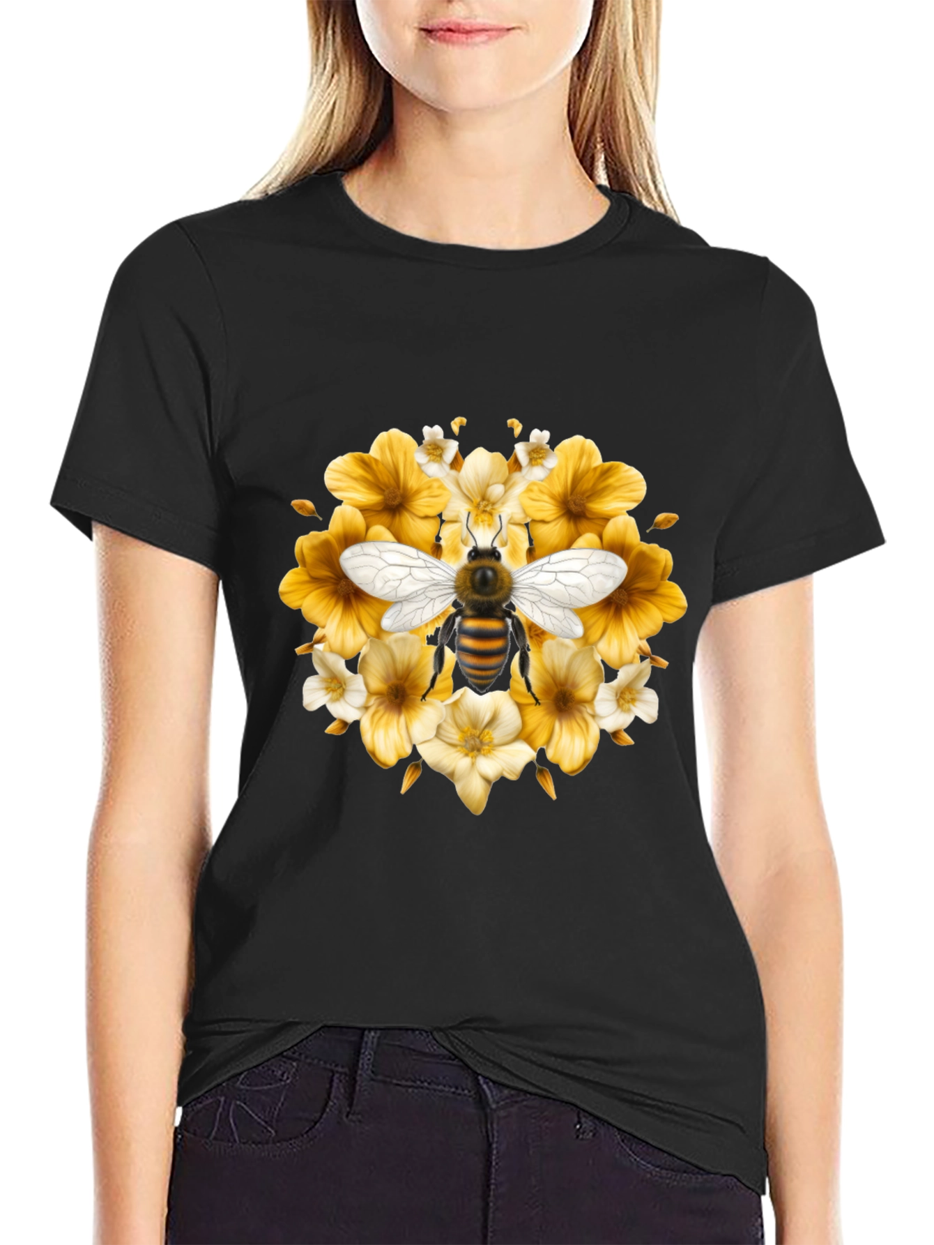 Bee & Floral Black T-Shirt