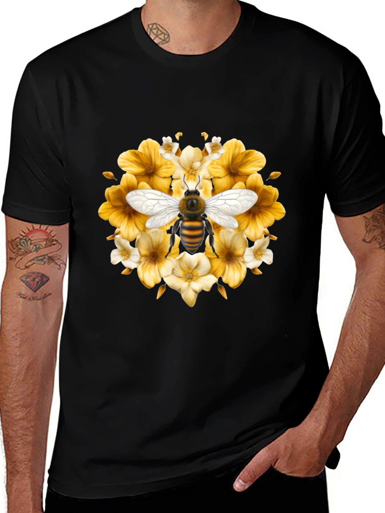 Bee & Floral Black T-Shirt
