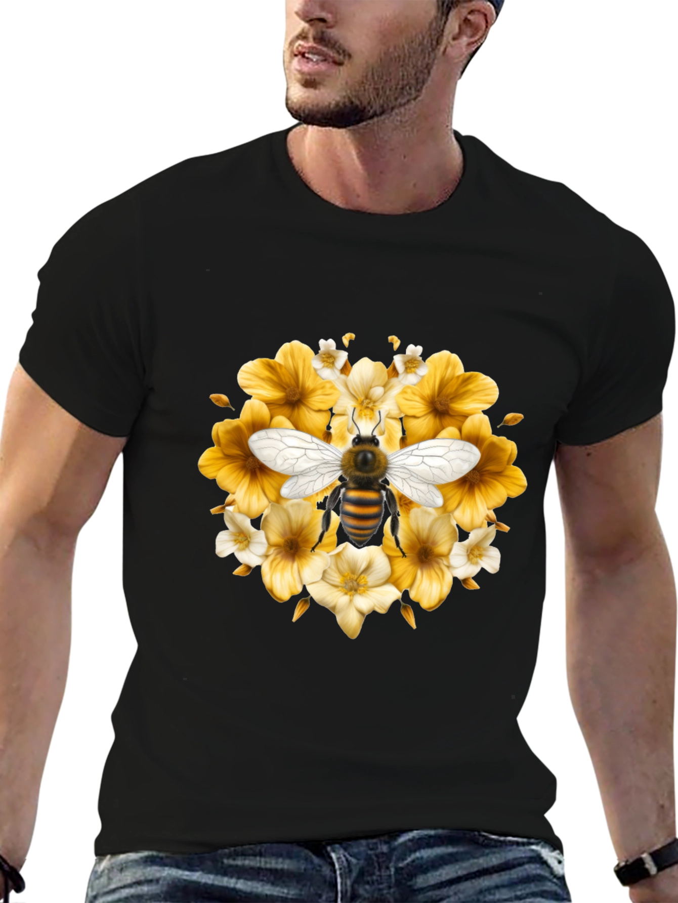 Bee & Floral Black T-Shirt