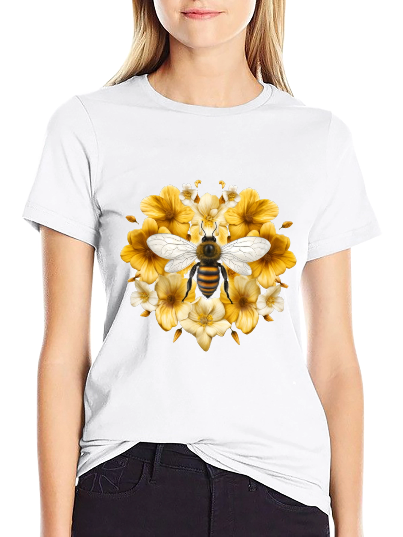 Bee & Floral Black T-Shirt