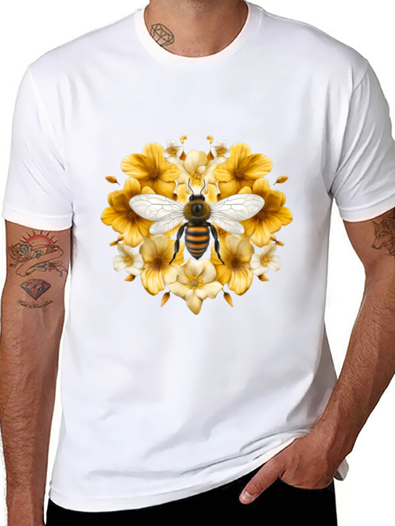 Bee & Floral Black T-Shirt