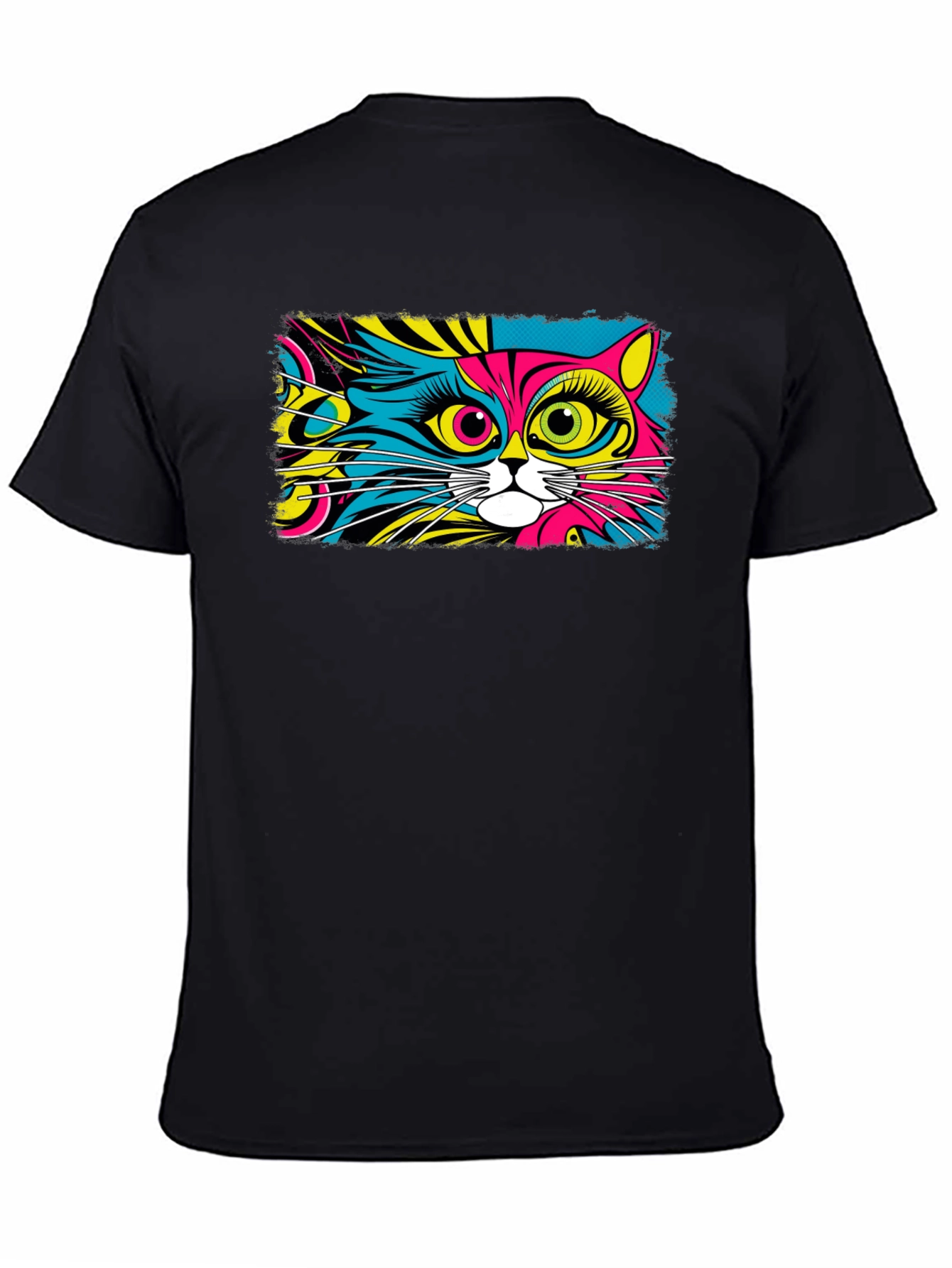 Psychedelic Cat Graphic Black T-Shirt