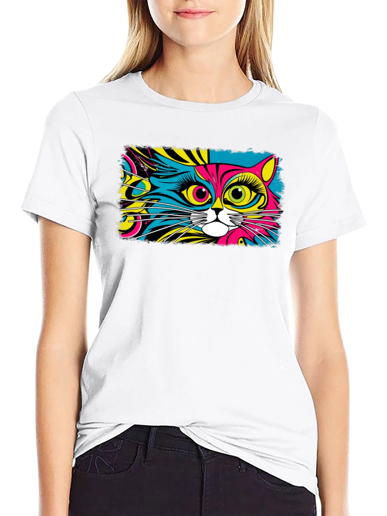 Psychedelic Cat Graphic Black T-Shirt