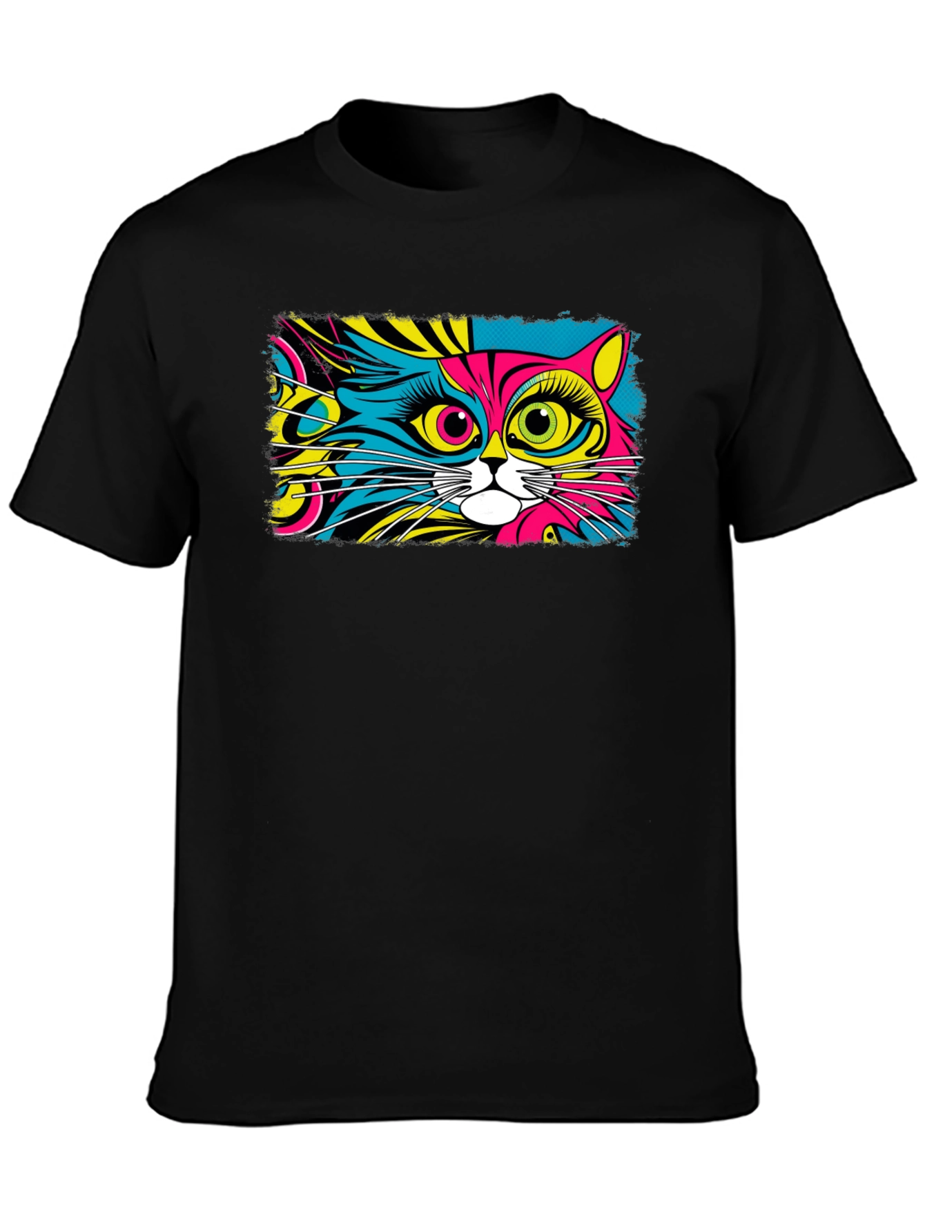Psychedelic Cat Graphic Black T-Shirt