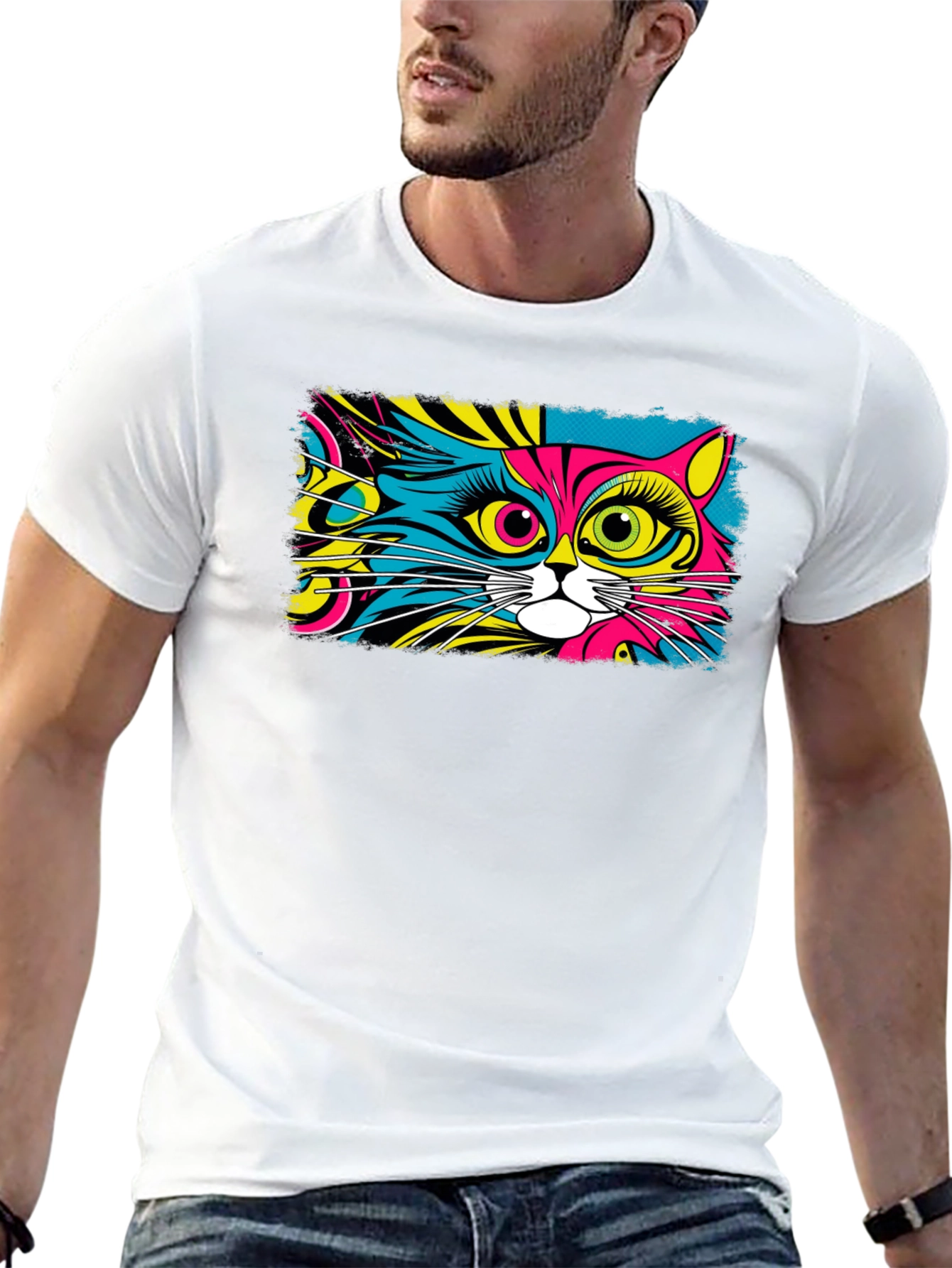 Psychedelic Cat Graphic Black T-Shirt