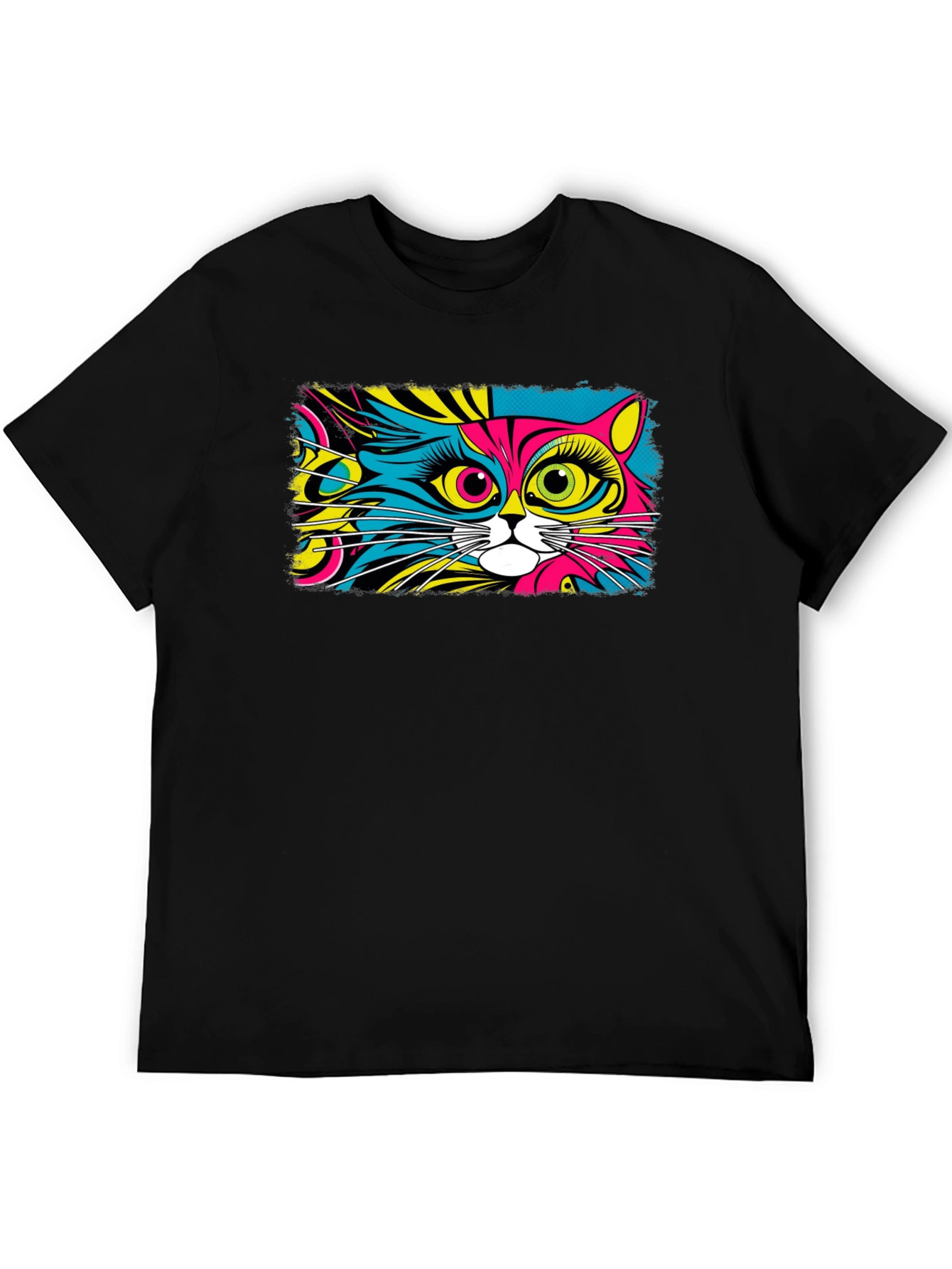 Psychedelic Cat Graphic Black T-Shirt