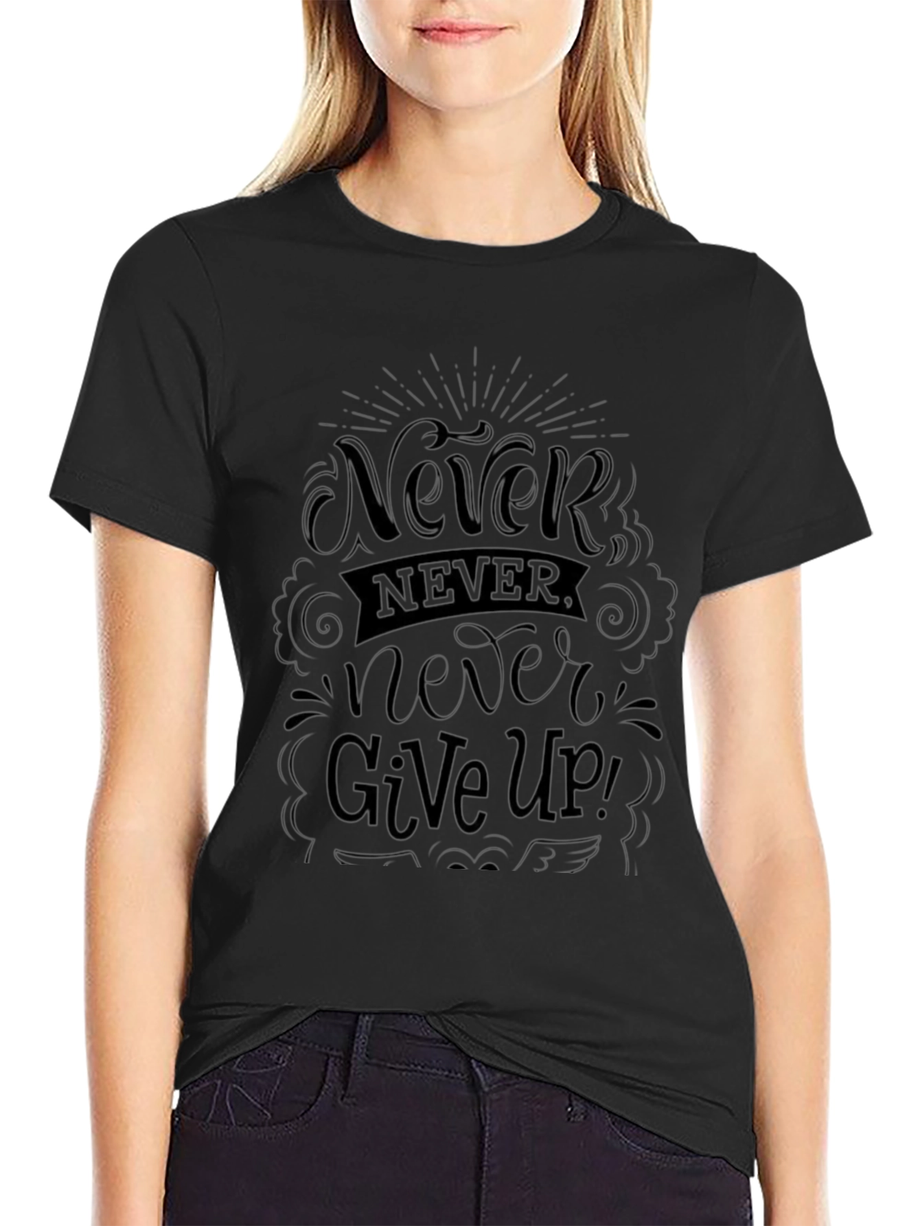 Never Give Up Graphic Tee - Black T-Shirt