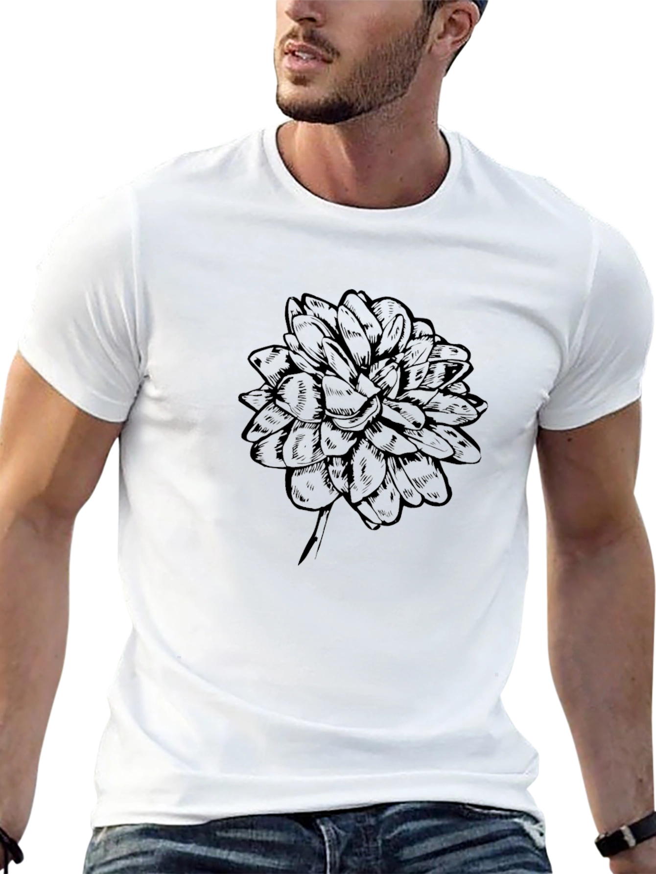 Black Flower Graphic Tee - Mens Casual Style