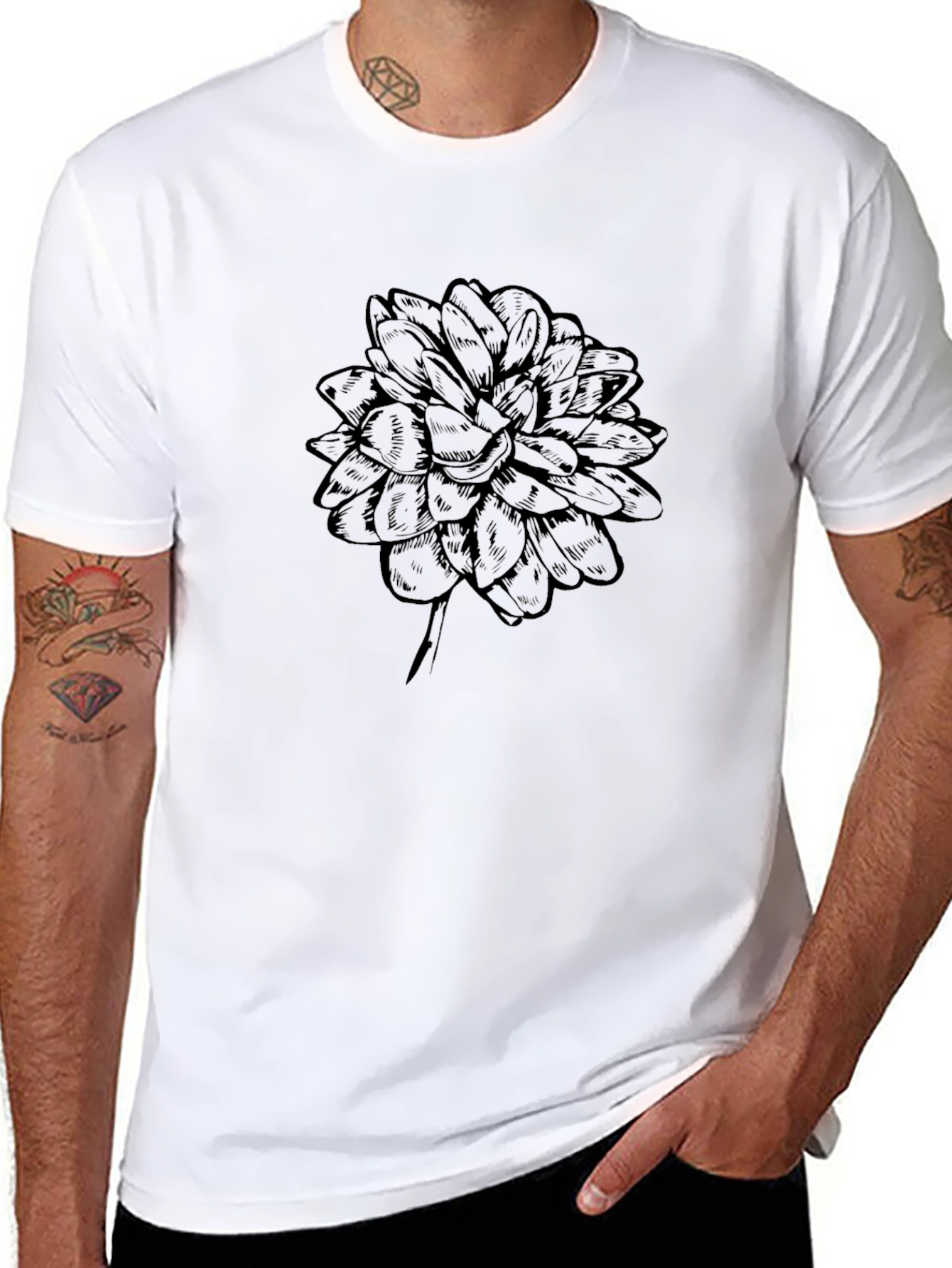 Black Flower Graphic Tee - Mens Casual Style