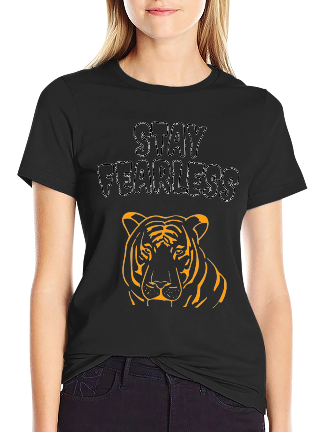 Stay Fearless Tiger Graphic Black T-Shirt