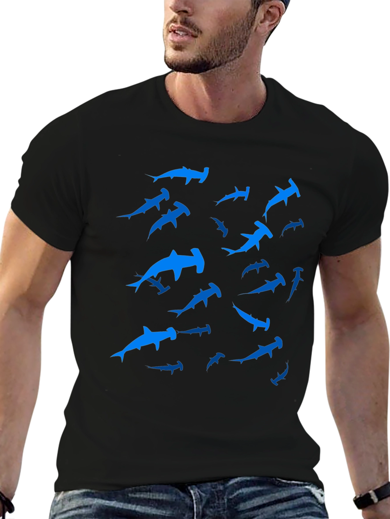 Hammerhead Sharks Black Crewneck T-Shirt