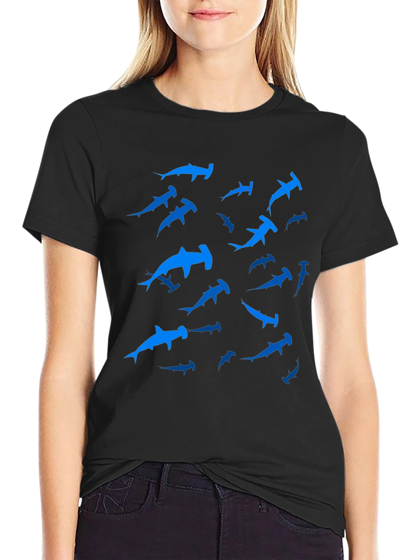 Hammerhead Sharks Black Crewneck T-Shirt