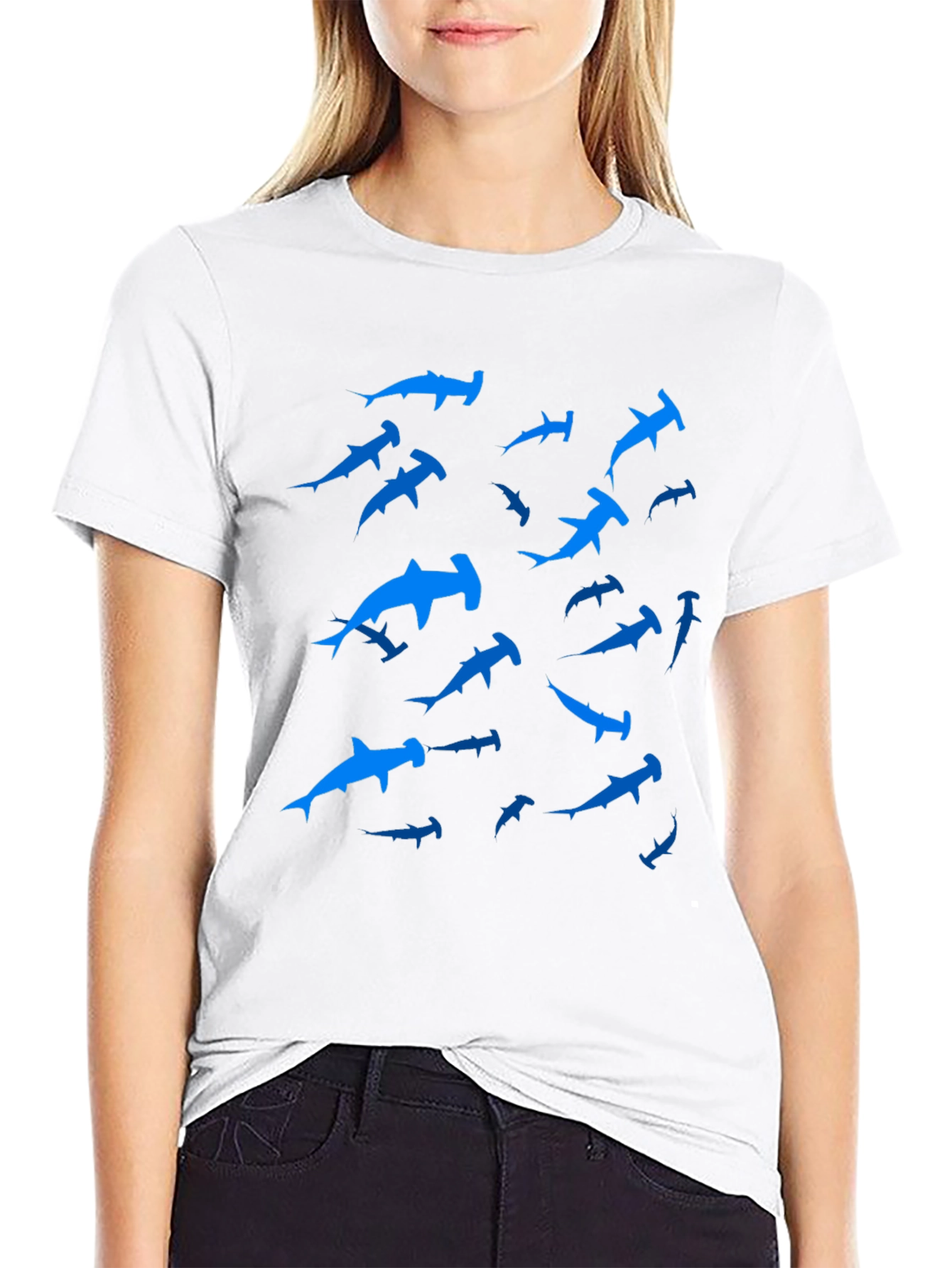 Hammerhead Sharks Black Crewneck T-Shirt
