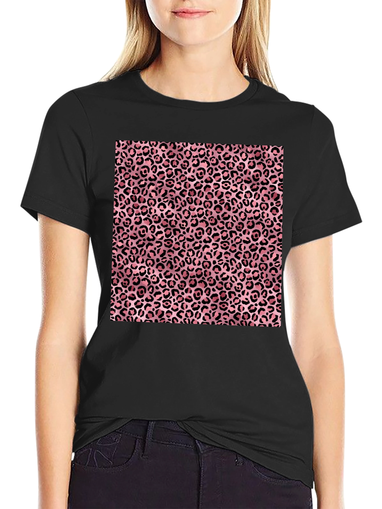 Pink Leopard Print Graphic T-Shirt