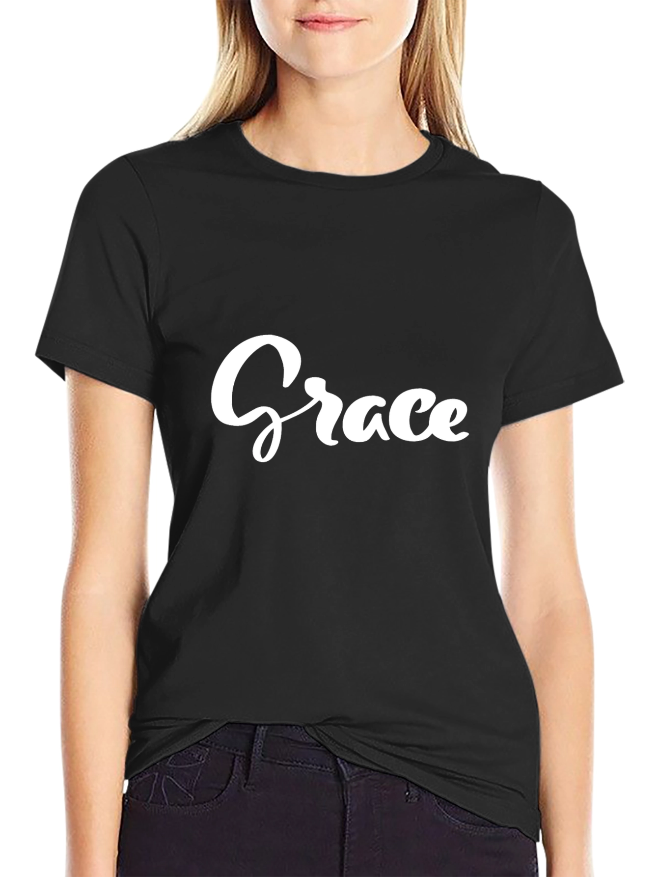 Grace Tee - Stylish Black T-Shirt with Elegant Script