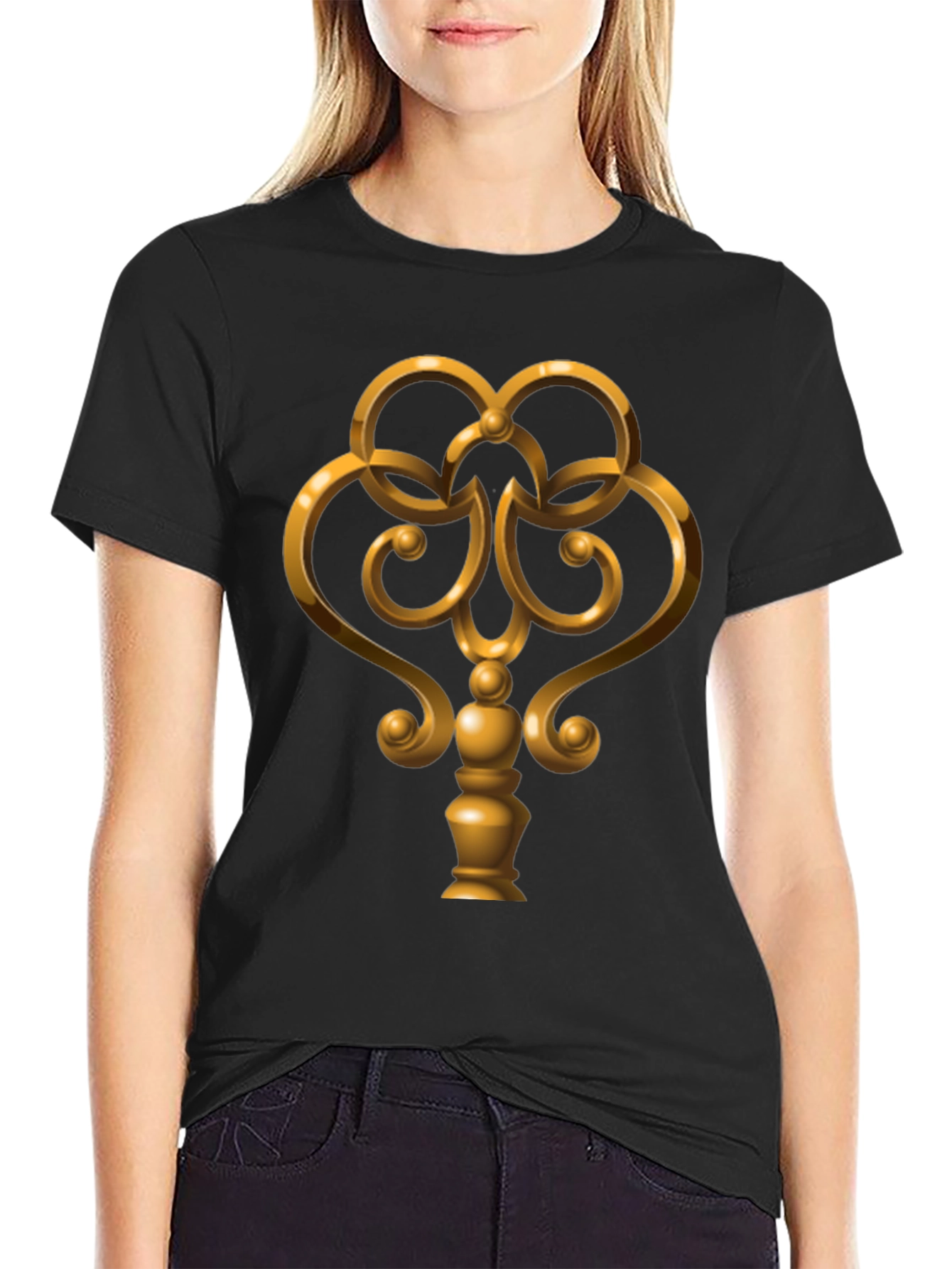 Golden Key Graphic Tee - Black Cotton Casual Wear