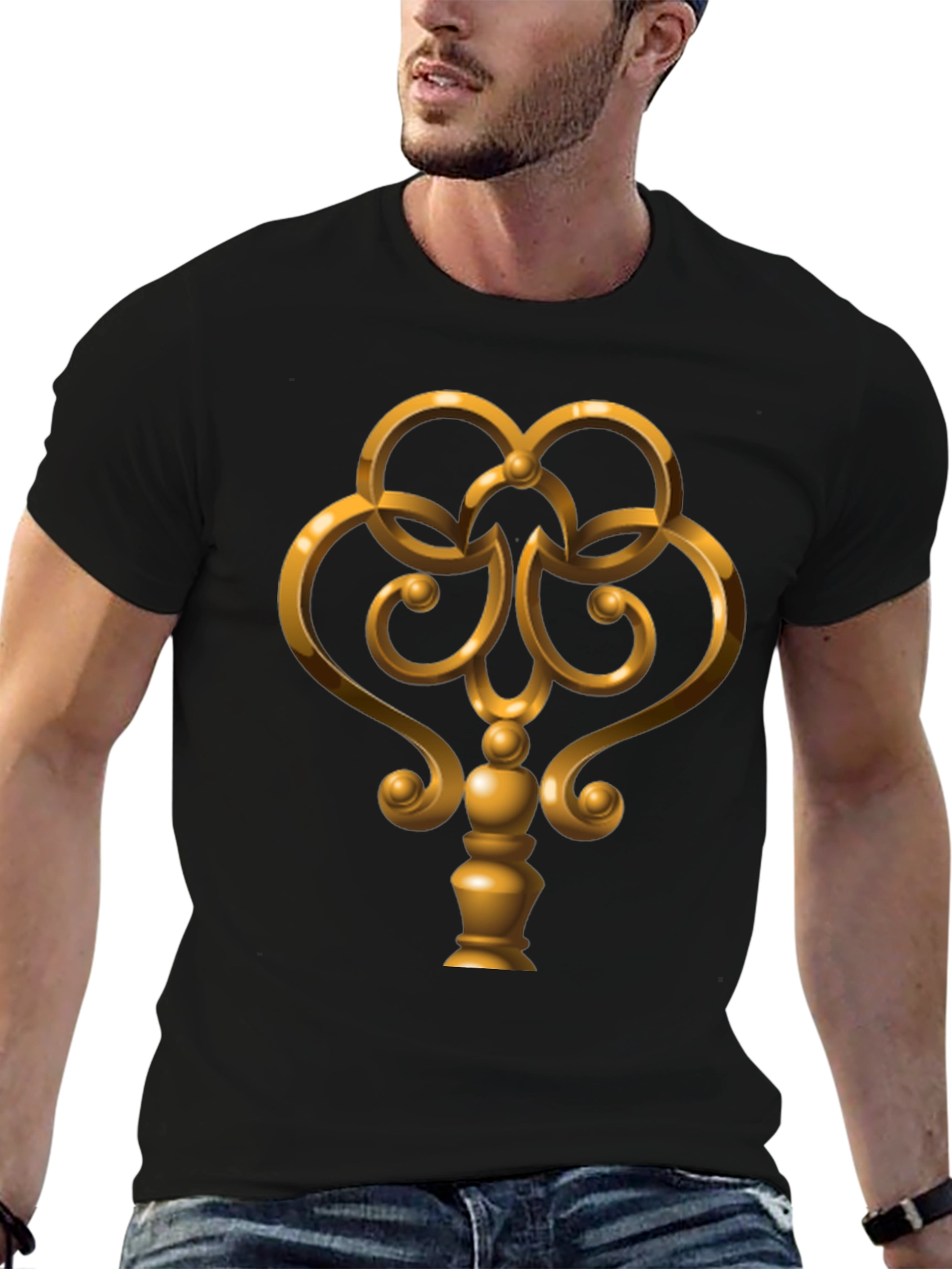 Golden Key Graphic Tee - Black Cotton Casual Wear