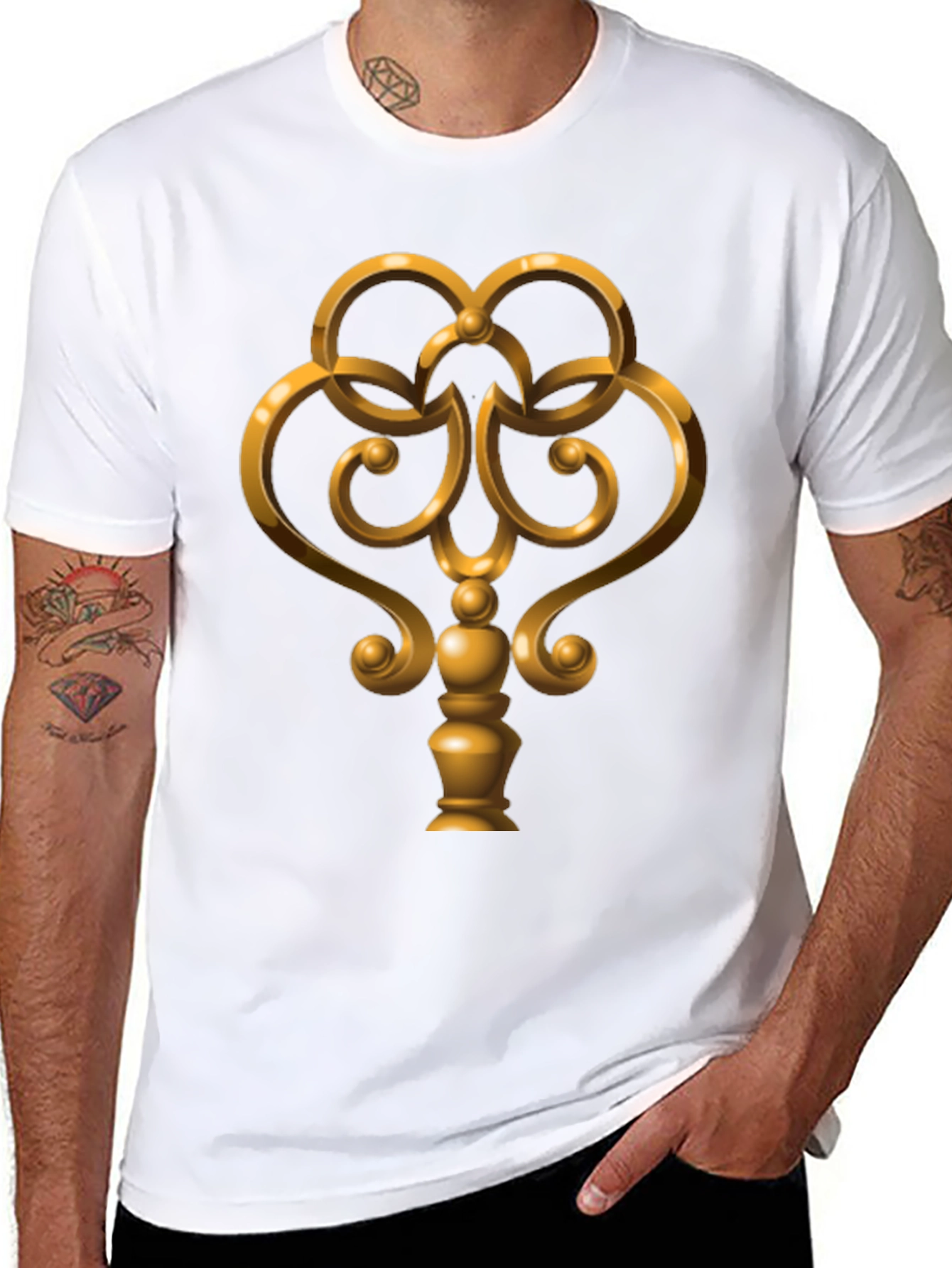 Golden Key Graphic Tee - Black Cotton Casual Wear