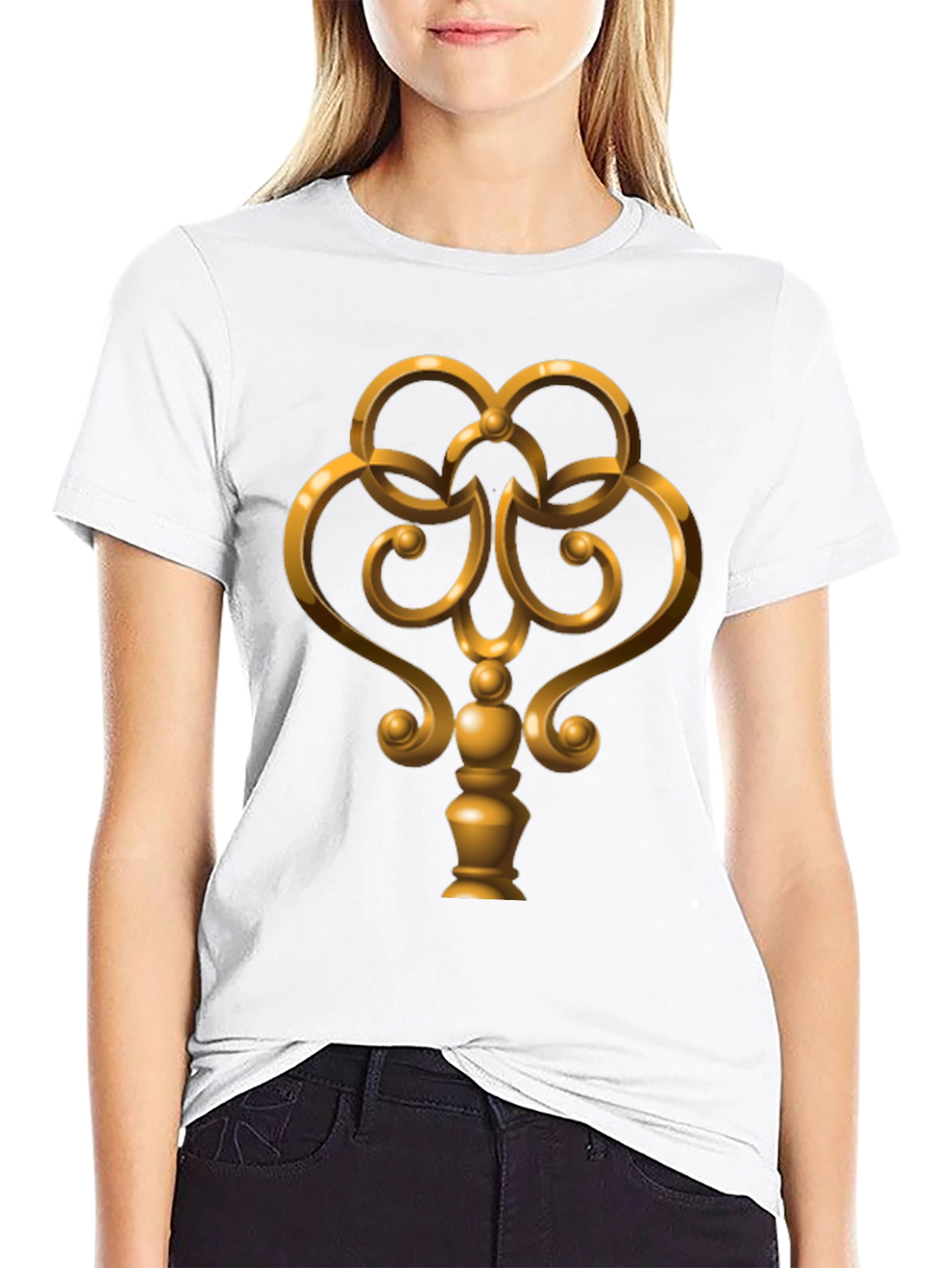 Golden Key Graphic Tee - Black Cotton Casual Wear