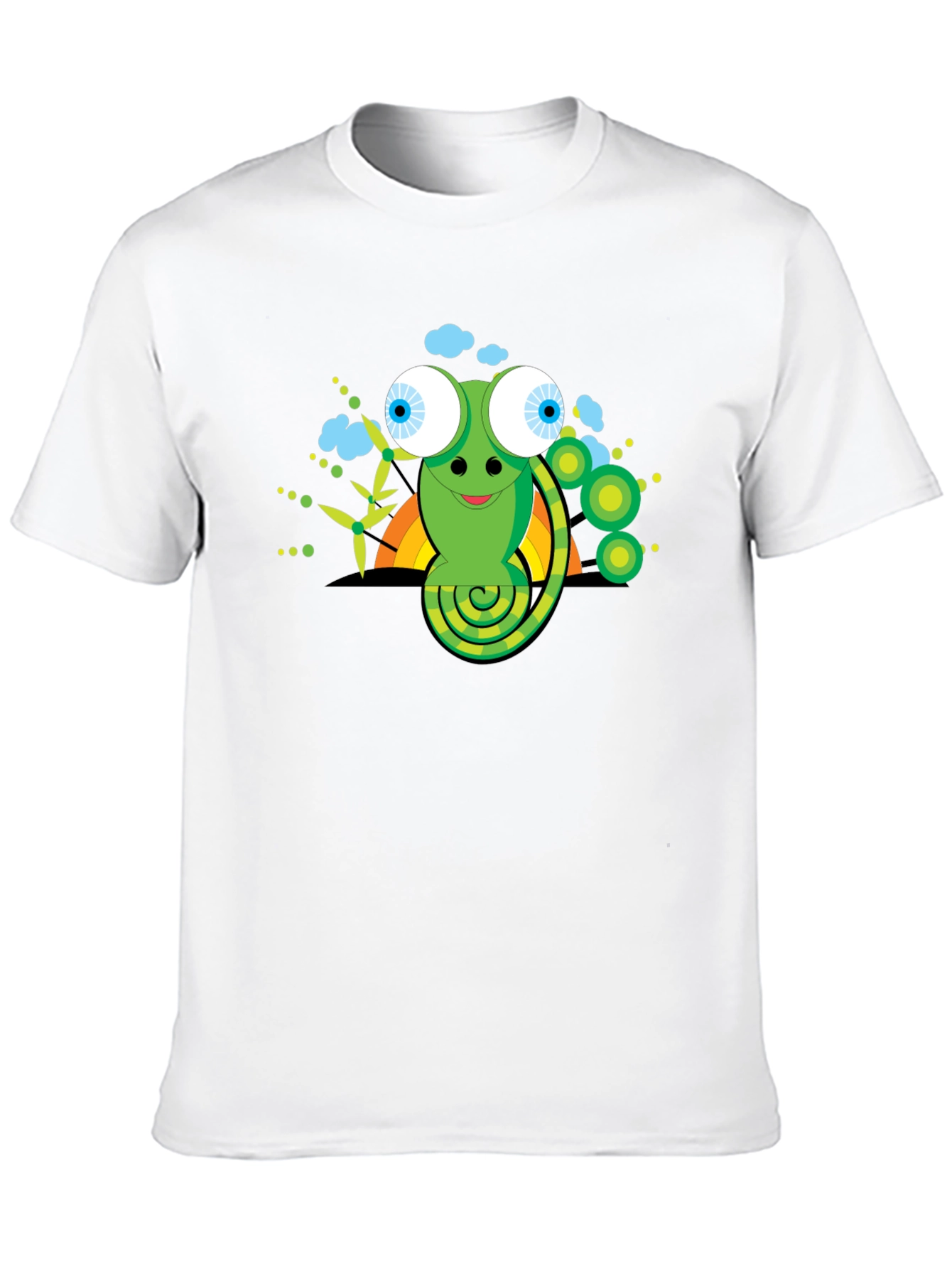 Cartoon Chameleon Graphic Tee - Black Cotton Shirt
