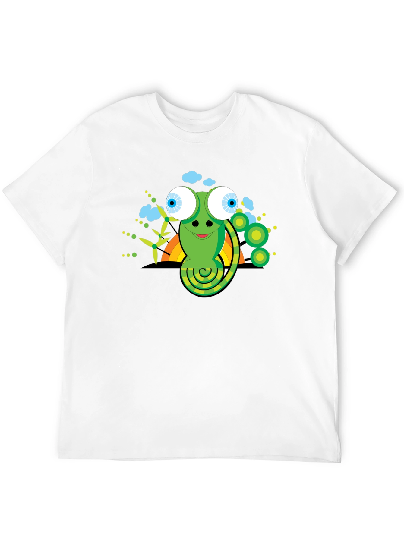 Cartoon Chameleon Graphic Tee - Black Cotton Shirt