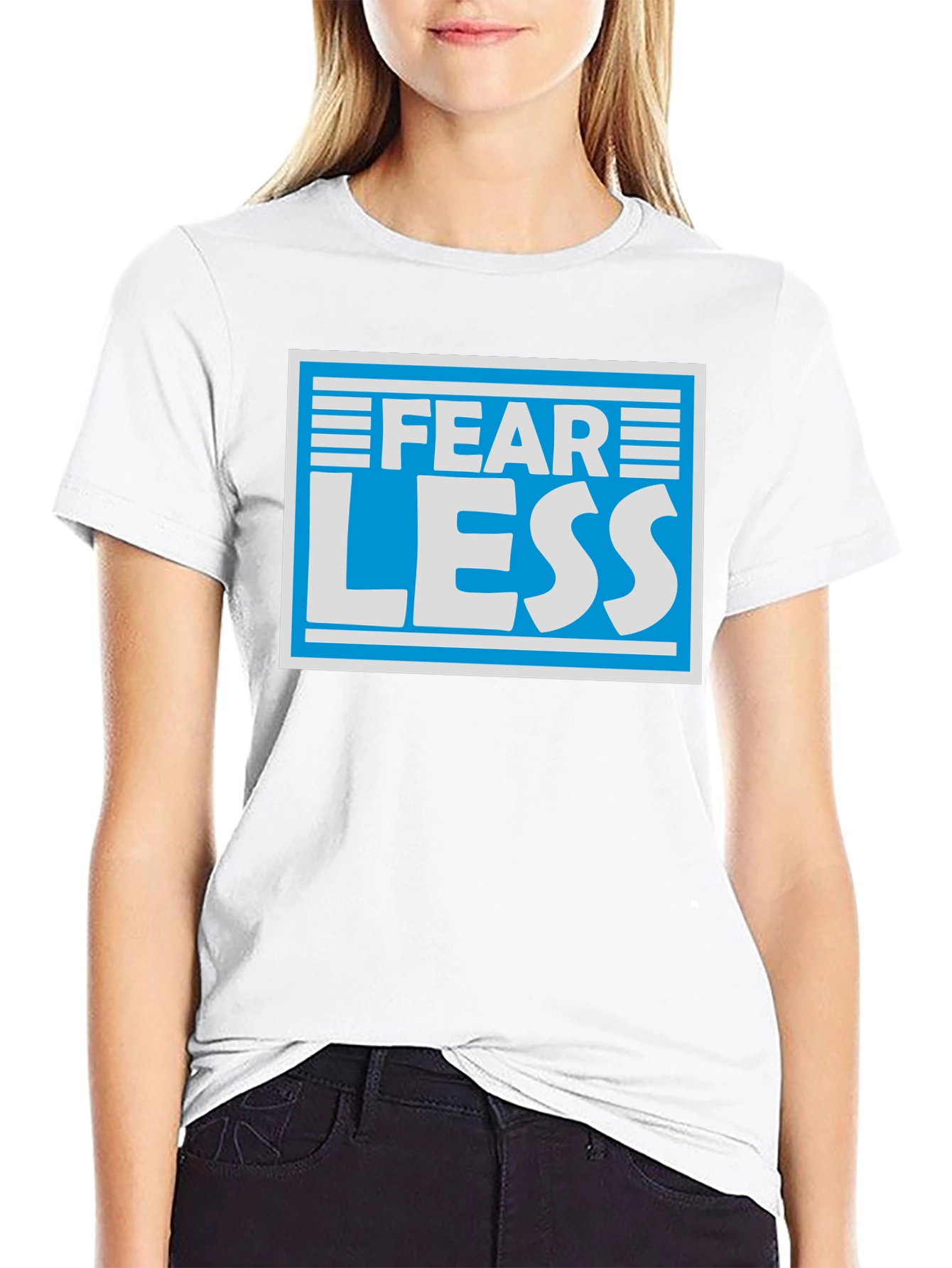 Fear Less Graphic T-Shirt - Blue & White Design