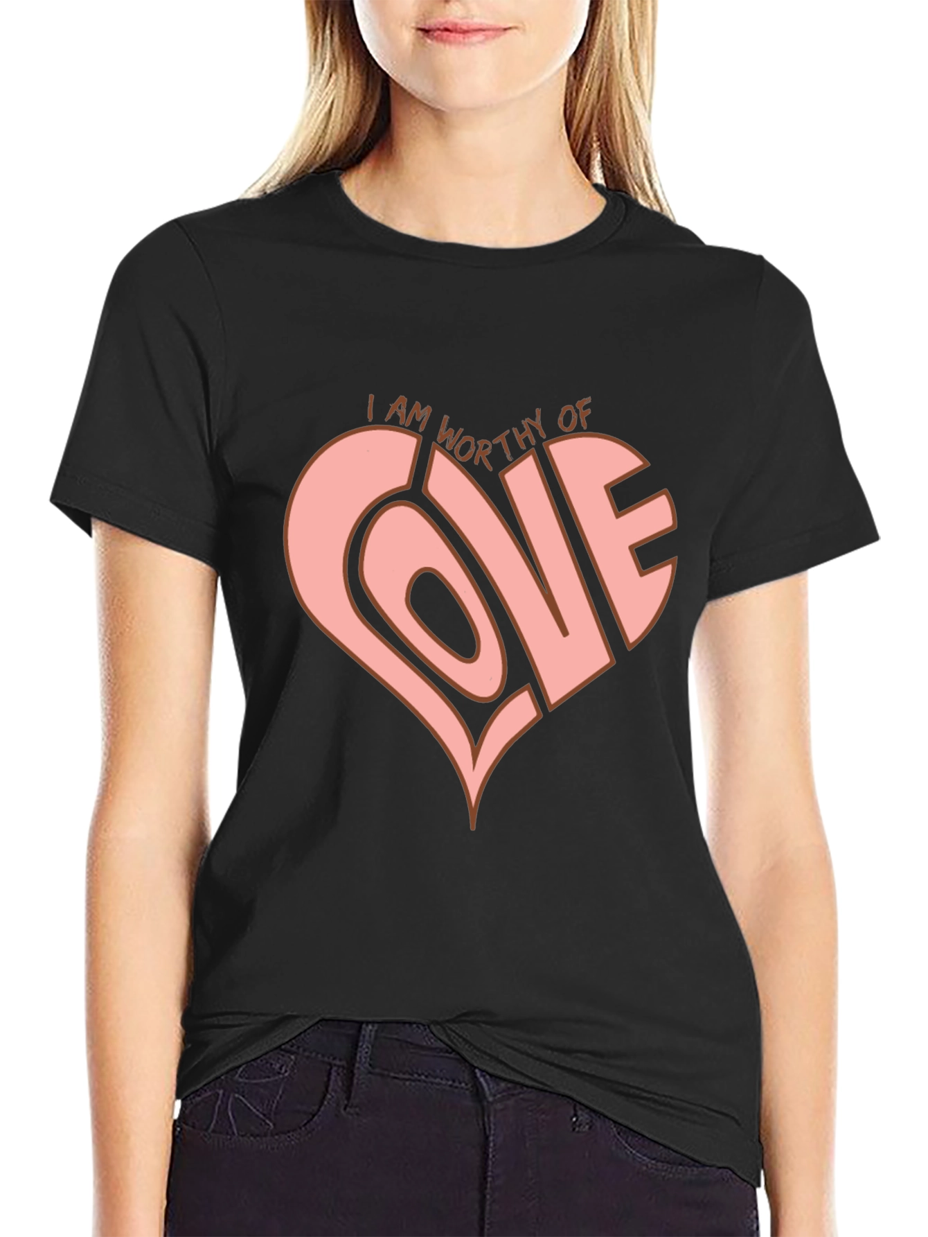 Worthy of Love Heart Graphic Tee - Black
