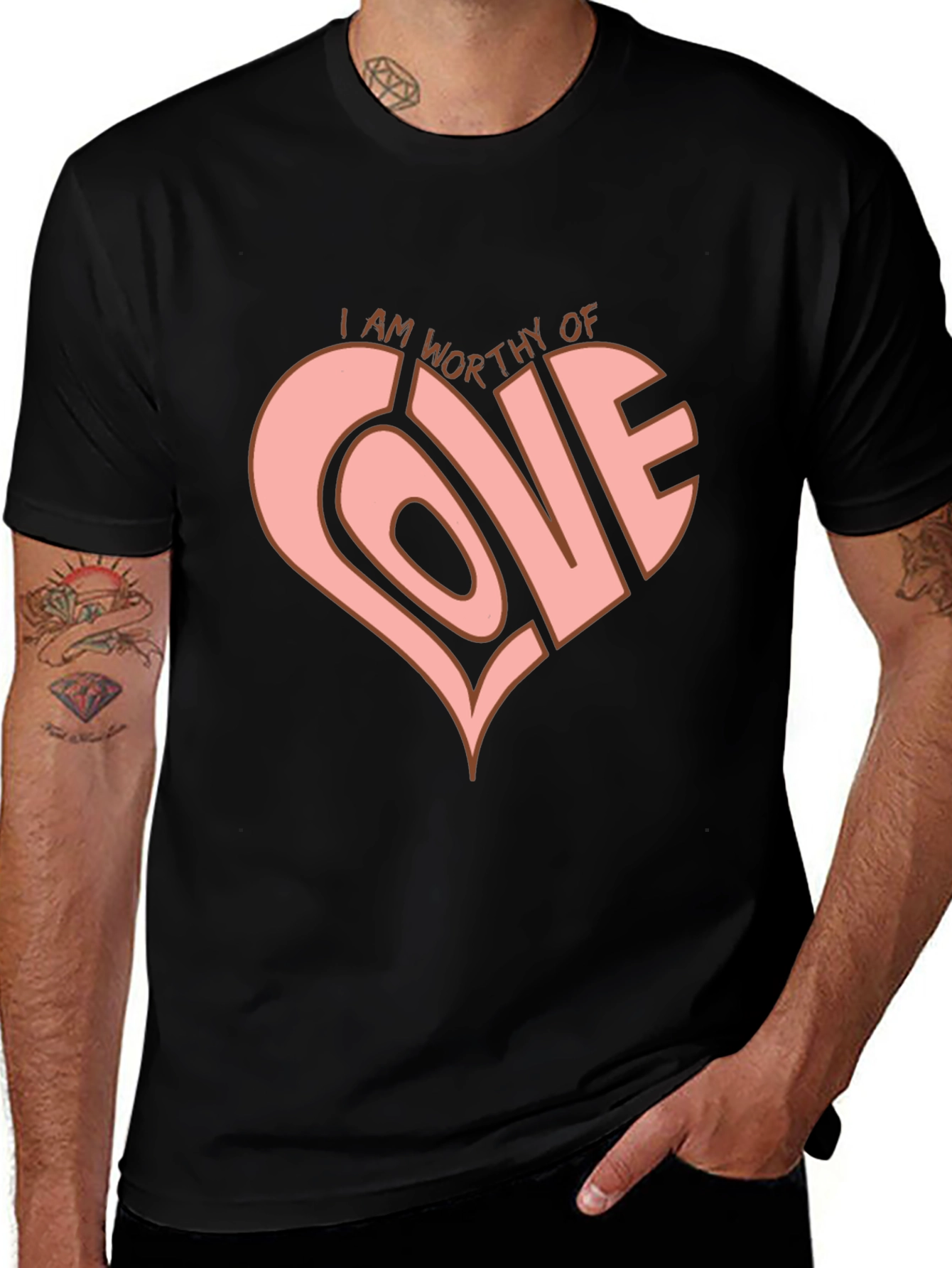 Worthy of Love Heart Graphic Tee - Black