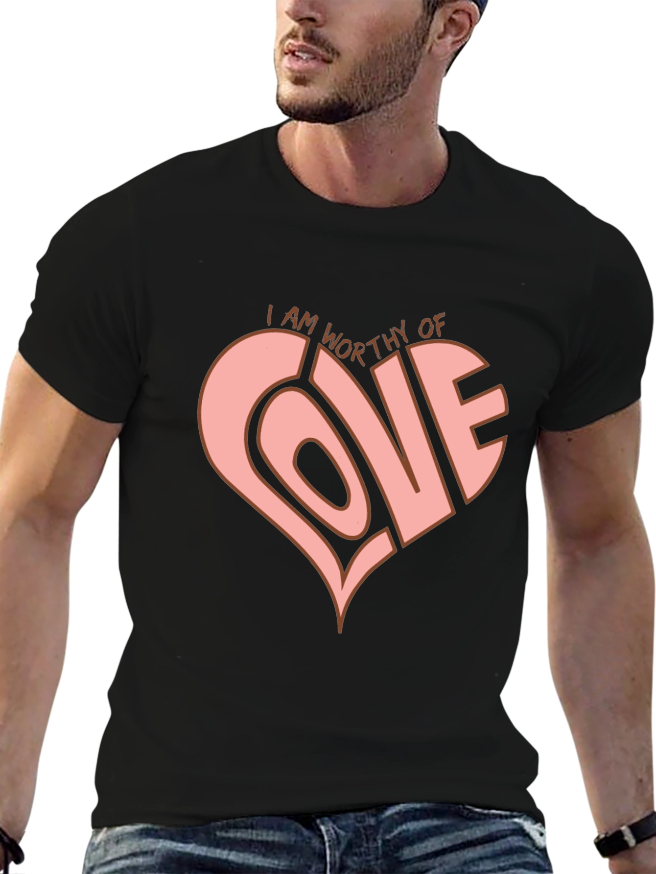 Worthy of Love Heart Graphic Tee - Black