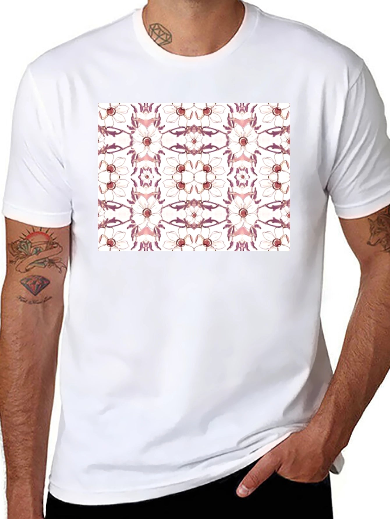 Floral Print Black Cotton Blend Graphic Tee
