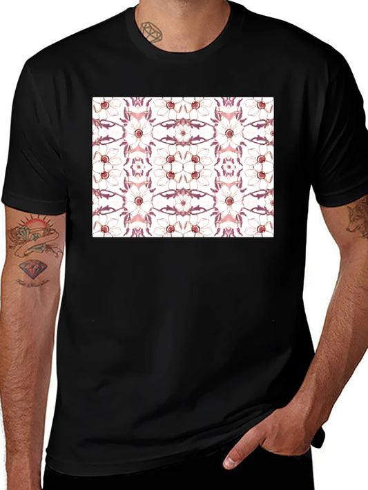 Floral Print Black Cotton Blend Graphic Tee