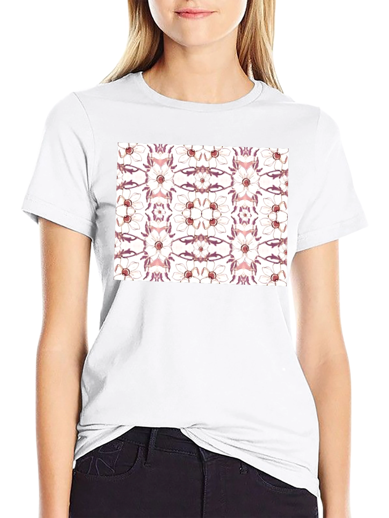 Floral Print Black Cotton Blend Graphic Tee