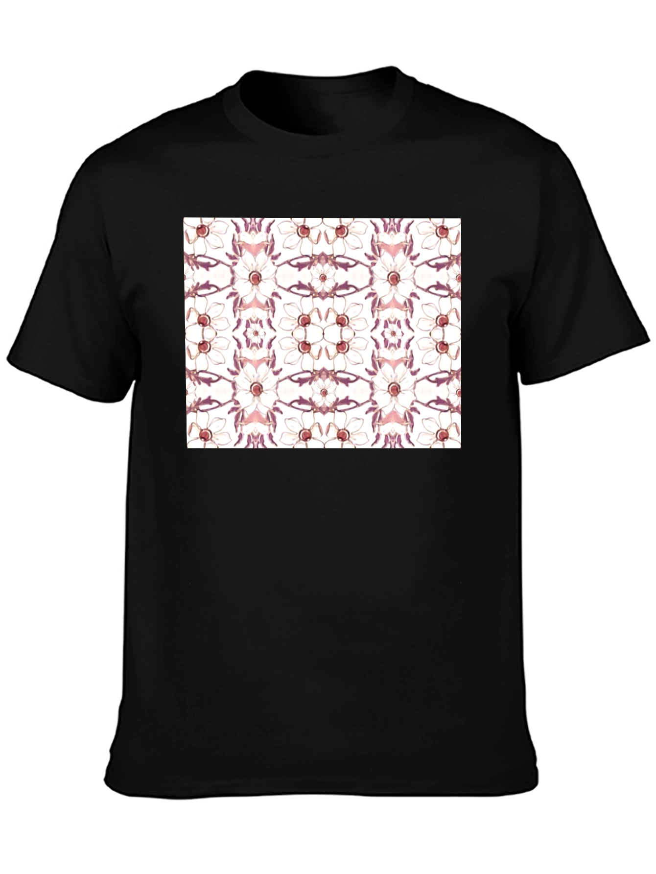 Floral Print Black Cotton Blend Graphic Tee